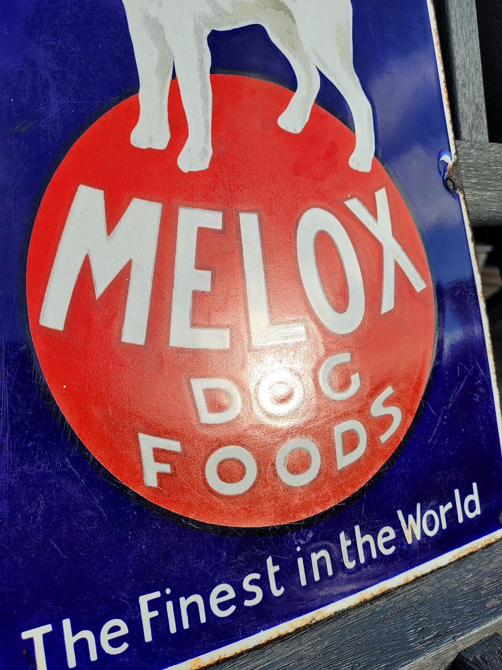 Thumbnail: 1920s Genuine MELOX DOG FOODS Enamel Sign Advertising 14" x 10"