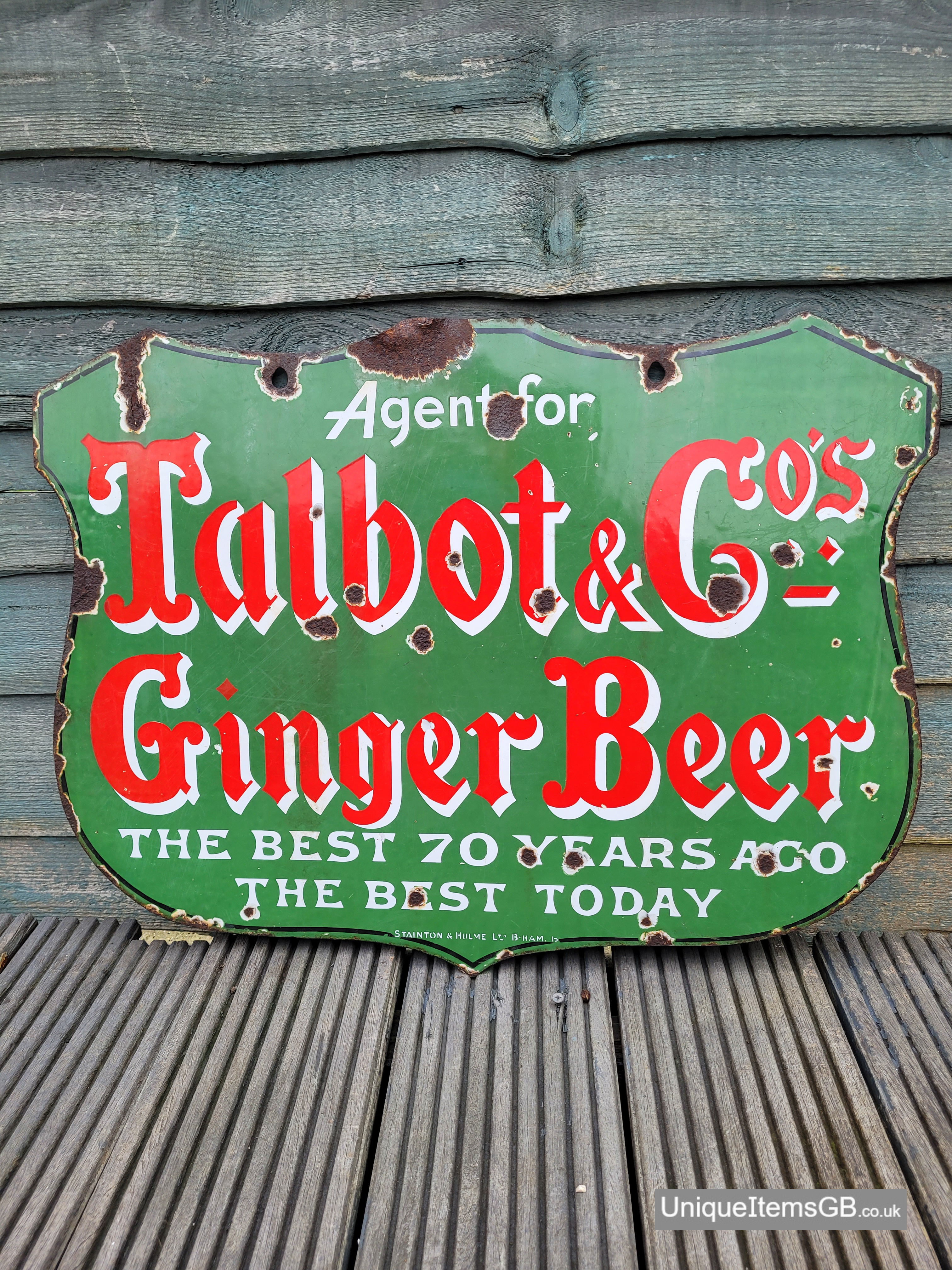 1920s Genuine Double Sided Talbot Ginger Beer Enamel Sign 24" x 18"