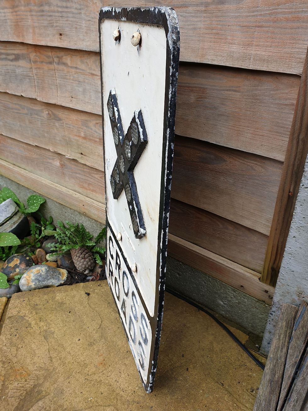 Thumbnail: PRE-WARBOYS ROAD SIGN CROSS ROADS BY ROYAL LABEL FACTORY WITH GLASS REFLECTORS