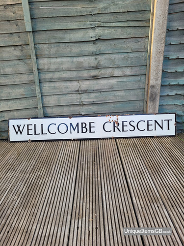 Early genuine WELLCOMBE CRESENT Road Enamel Sign 56