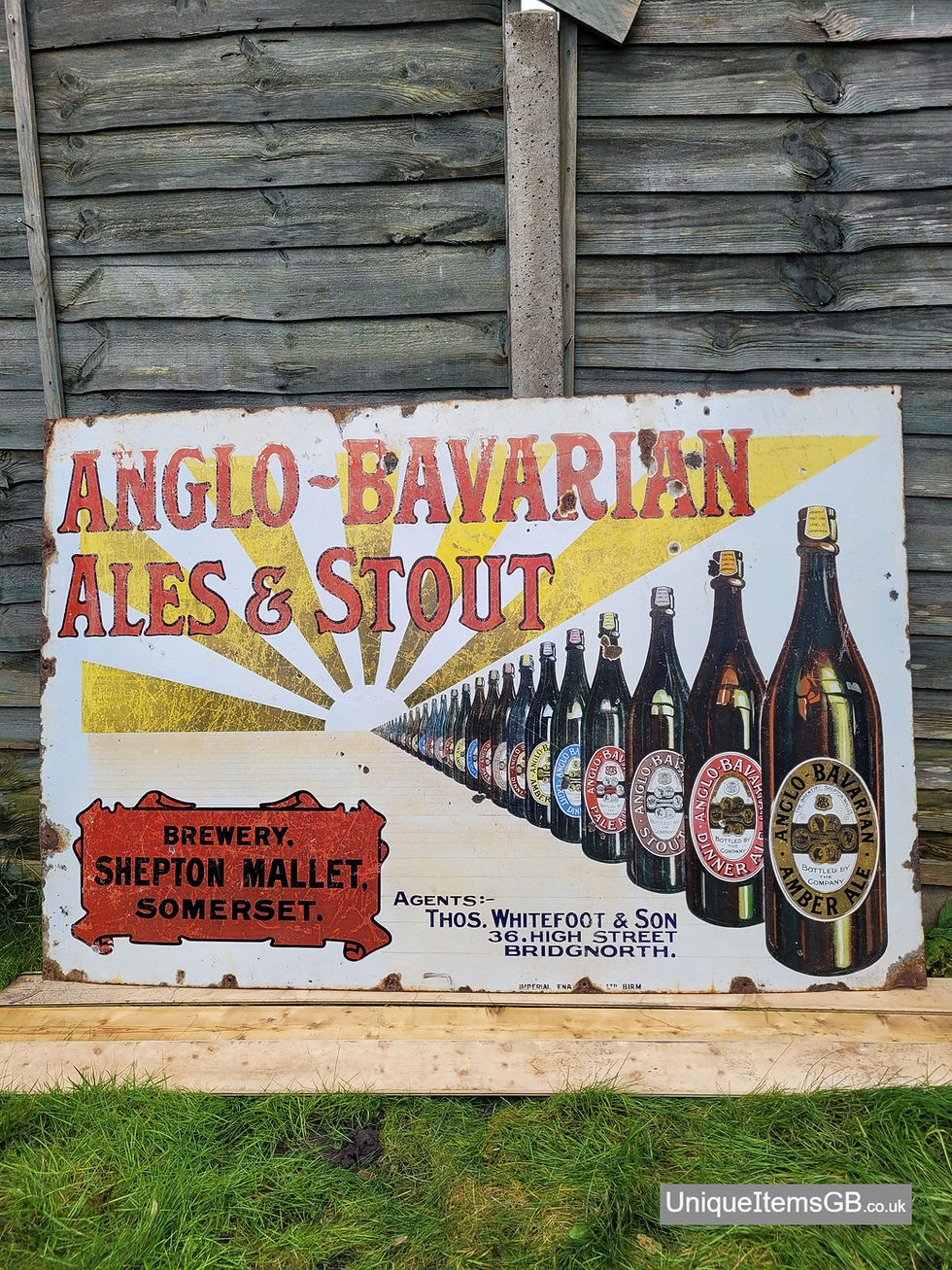 Thumbnail: 1920s Genuine Pictorial ANGLO BAVERIAN ALES & STOUT Enamel Sign LARGE 63" x 42"