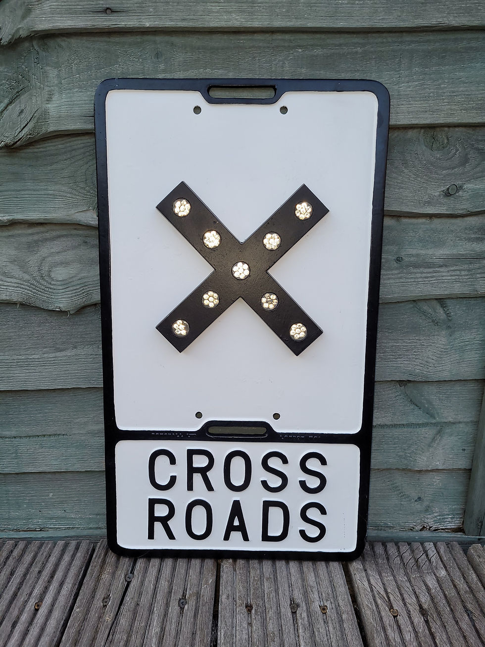 Thumbnail: Pre-Warboys CROSS ROADS ROAD SIGN with glass reflectors by Gowshall 21" x 12"