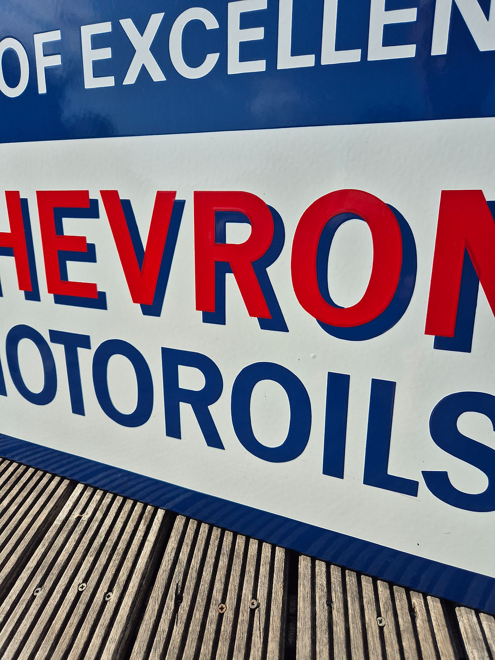 Thumbnail: 1950s CHEVRON MOTOROILS rolled edge porcelain/enamel sign 46” x 40”