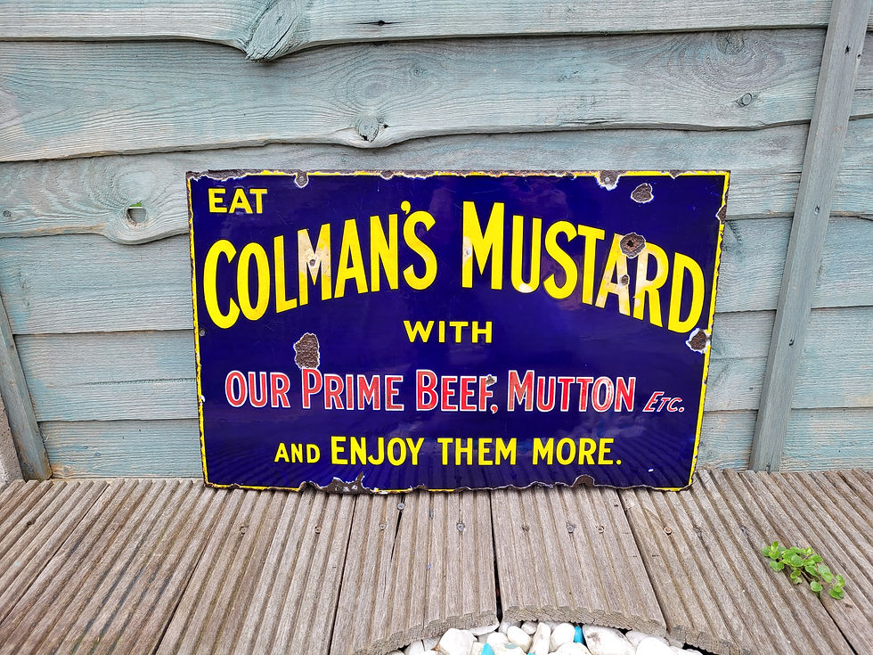 Thumbnail: Rare Colmans Mustard Enamel Sign Advertising Sign 22" x 14"