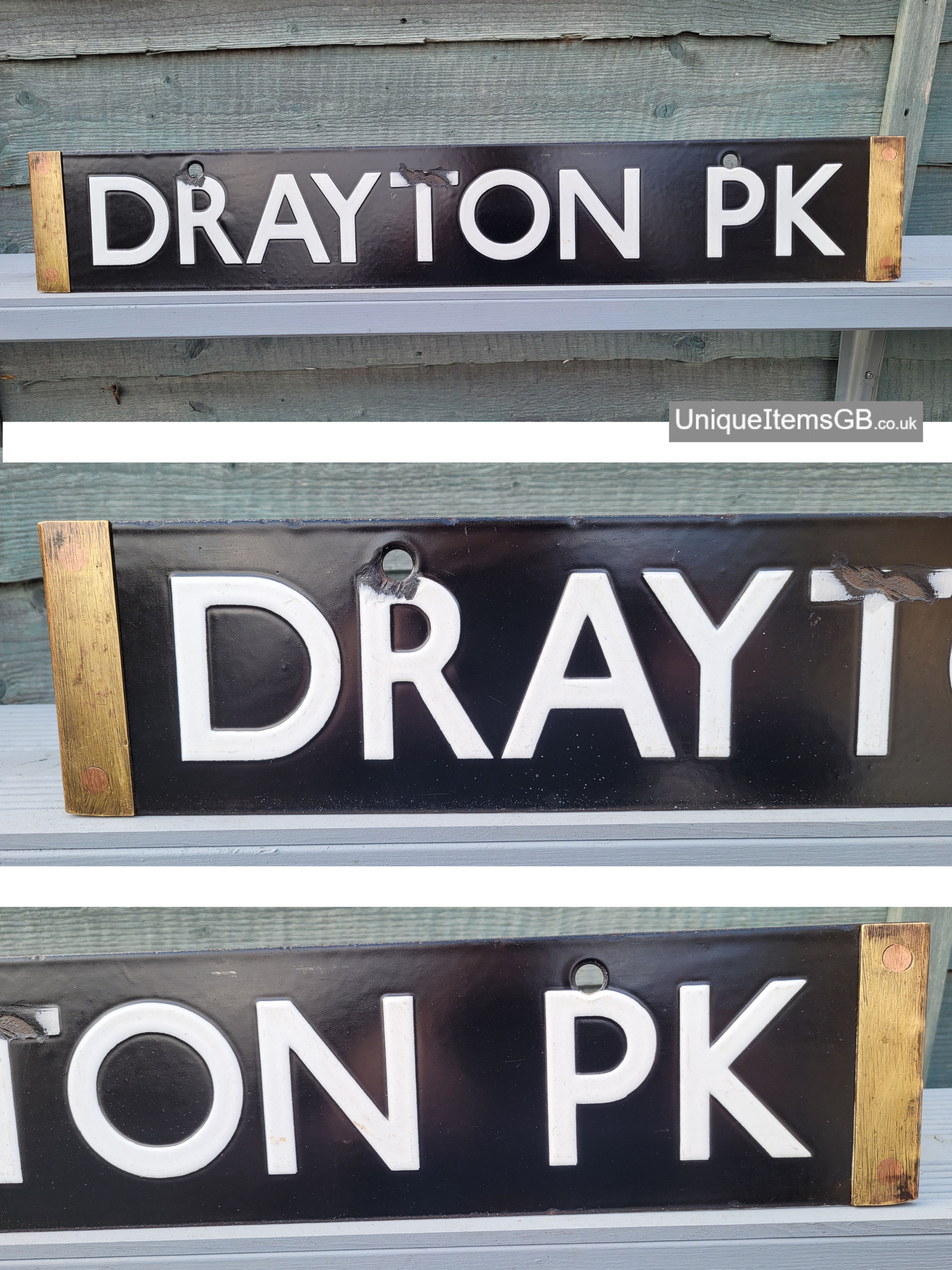 1938 London Underground DRAYTON PK Enamel Train Destination Plate One sided