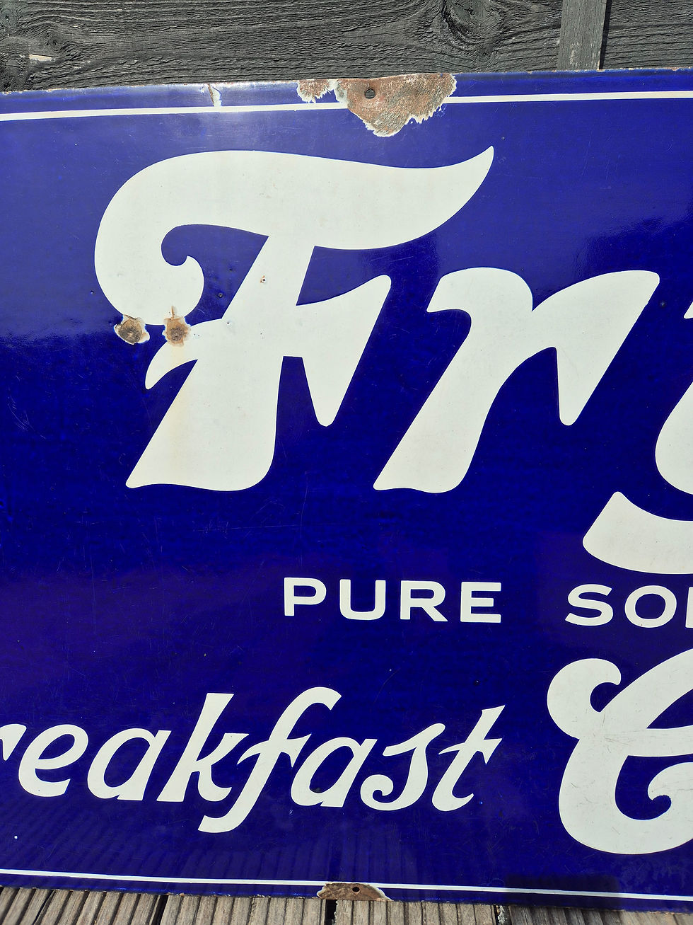 Thumbnail: Genuine 1930's FRY'S BREAKFAST COCOA enamel sign LARGE 55.5" x 26"
