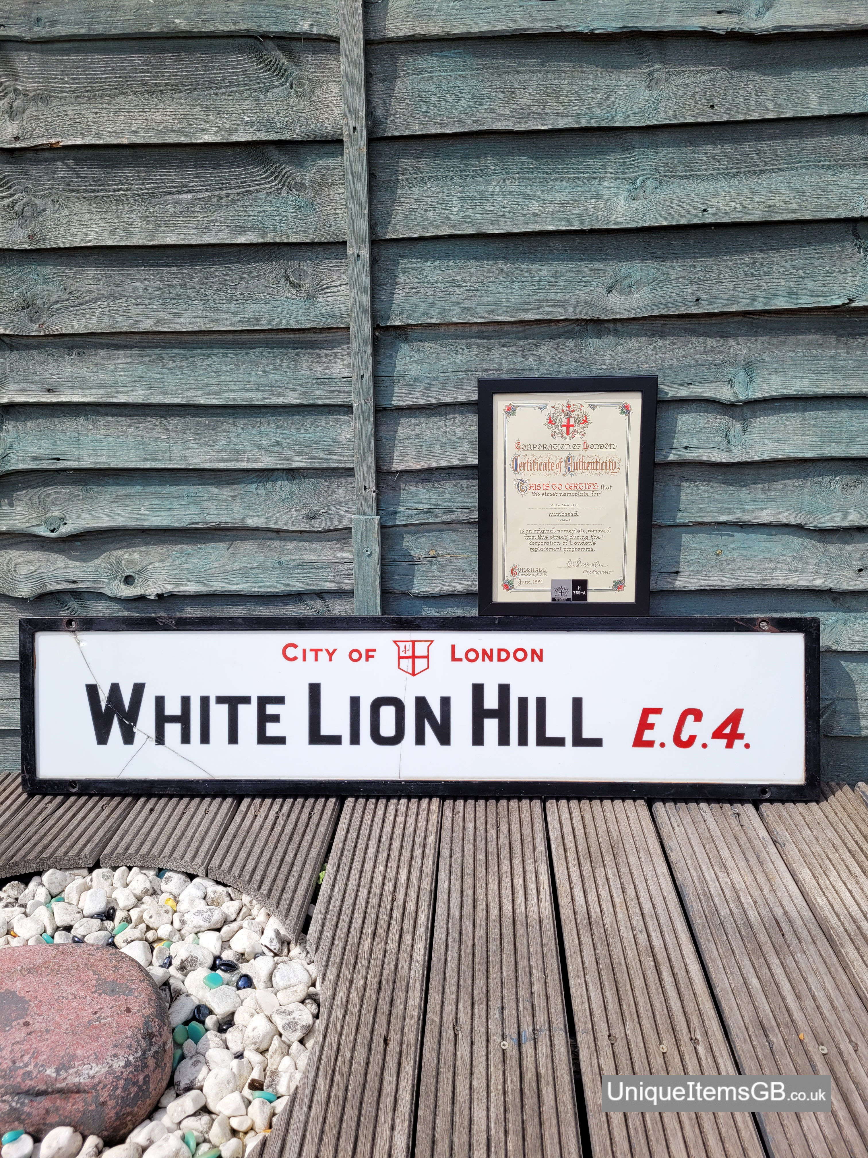 Genuine 1910's City of London WHITE LION HILL E.C.4. Opal Glass Street Sign +COA