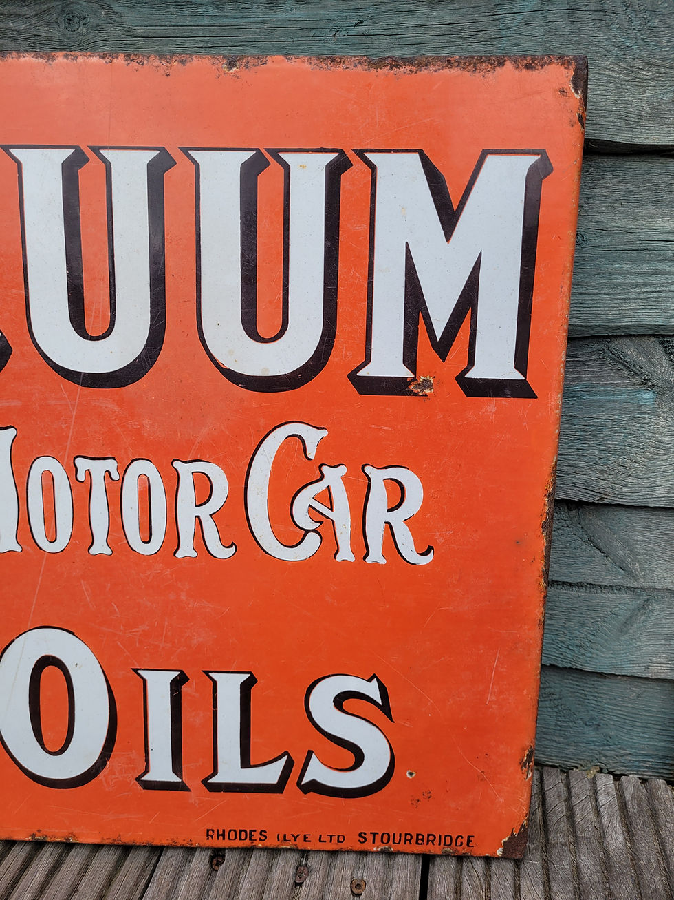 Thumbnail: Genuine 1920's Double Sided Flange VACUUM MOTOR CAR OILS Enamel Sign 20" x 16"