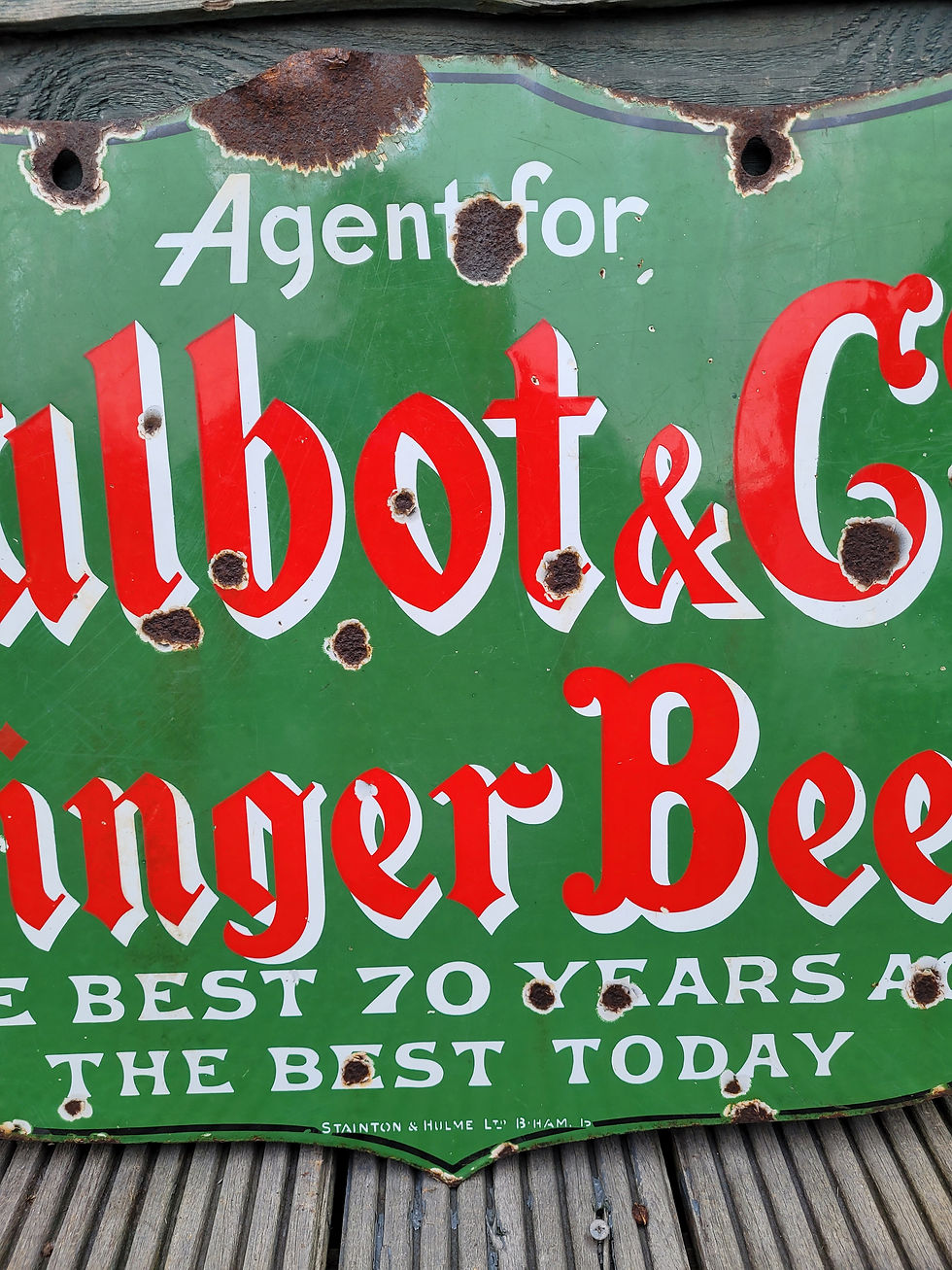 Thumbnail: 1920s Genuine Double Sided Talbot Ginger Beer Enamel Sign 24" x 18"