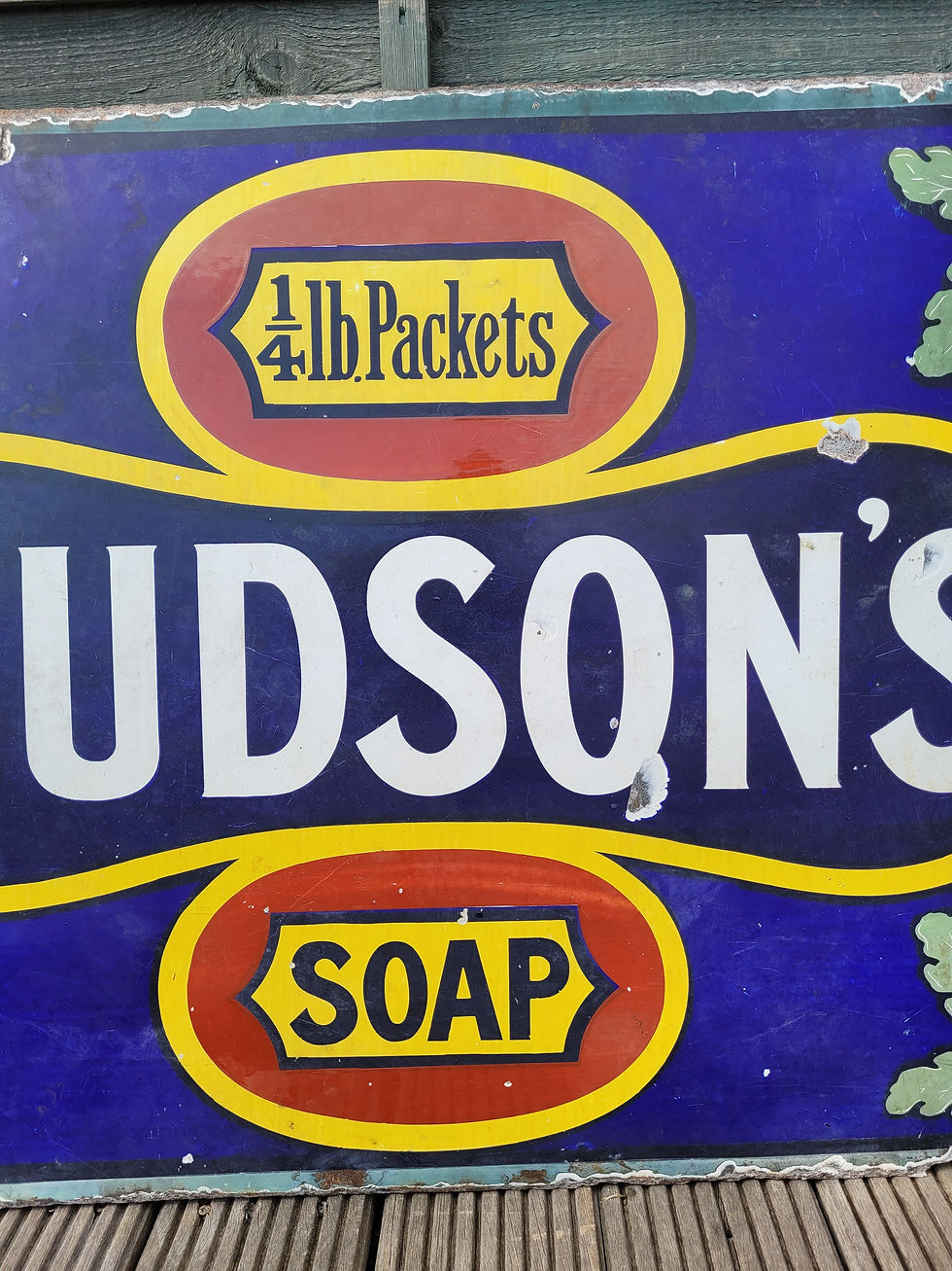 Thumbnail: Original 1920's HUDSON'S SOAP Enamel Sign Advertising Sign LARGE 38.5" x 28"
