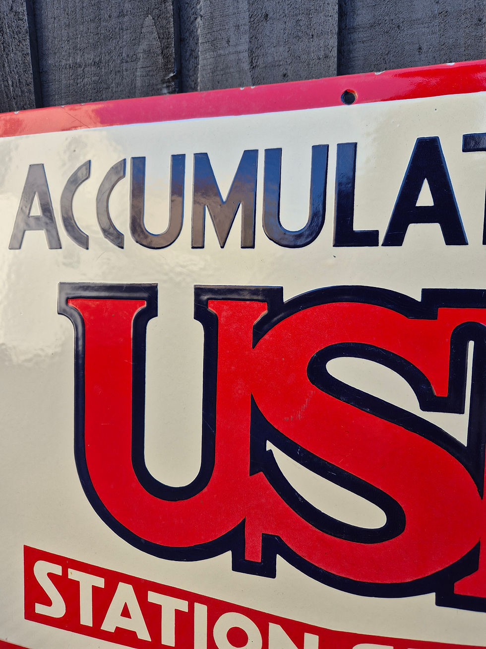 Thumbnail: Genuine 1950s USL ACCUMULATEURS STATION SERVICE enamel sign 23" x 15.5"