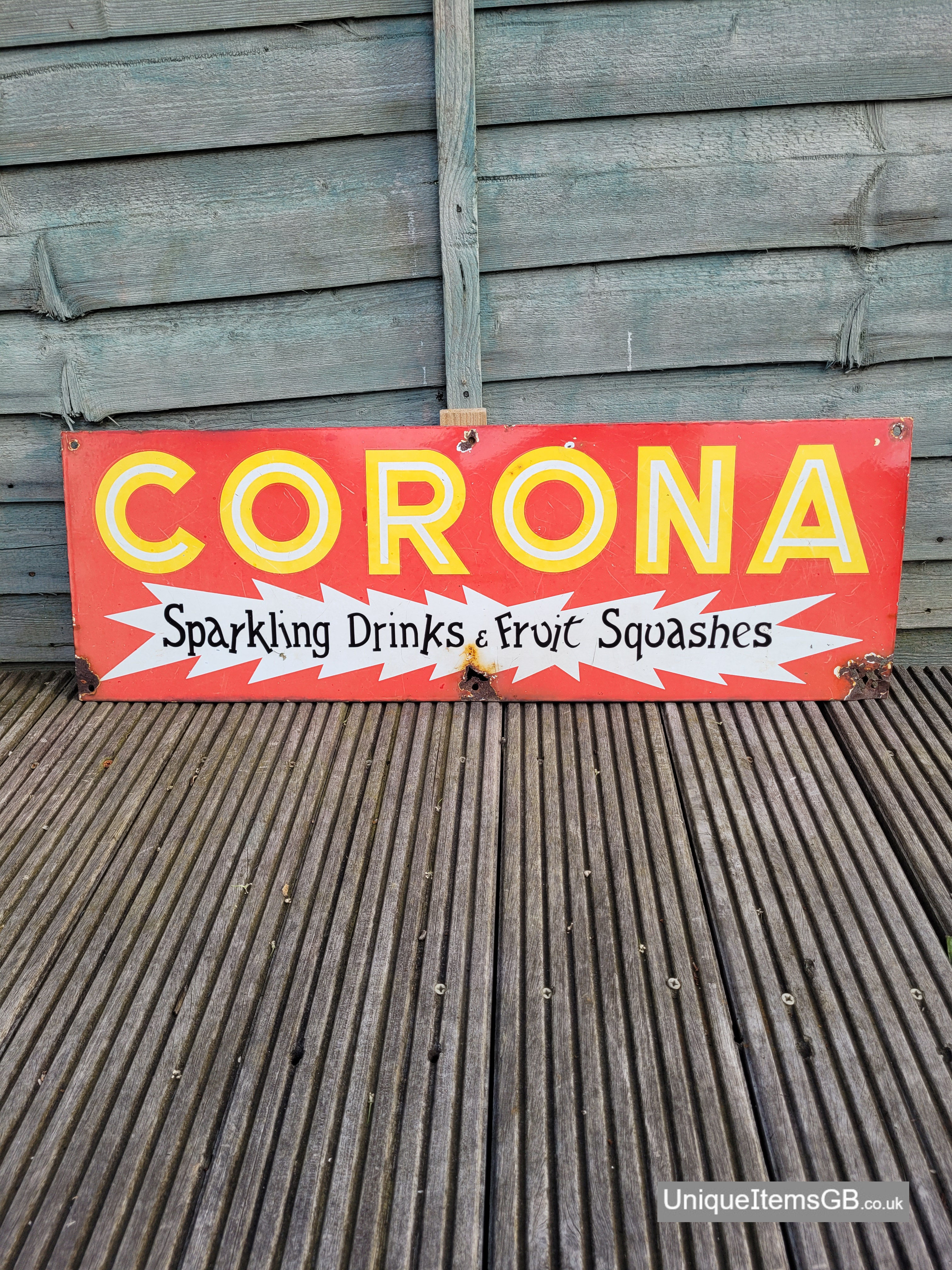 Early Genuine CORONA Enamel Sign 30" x 10"
