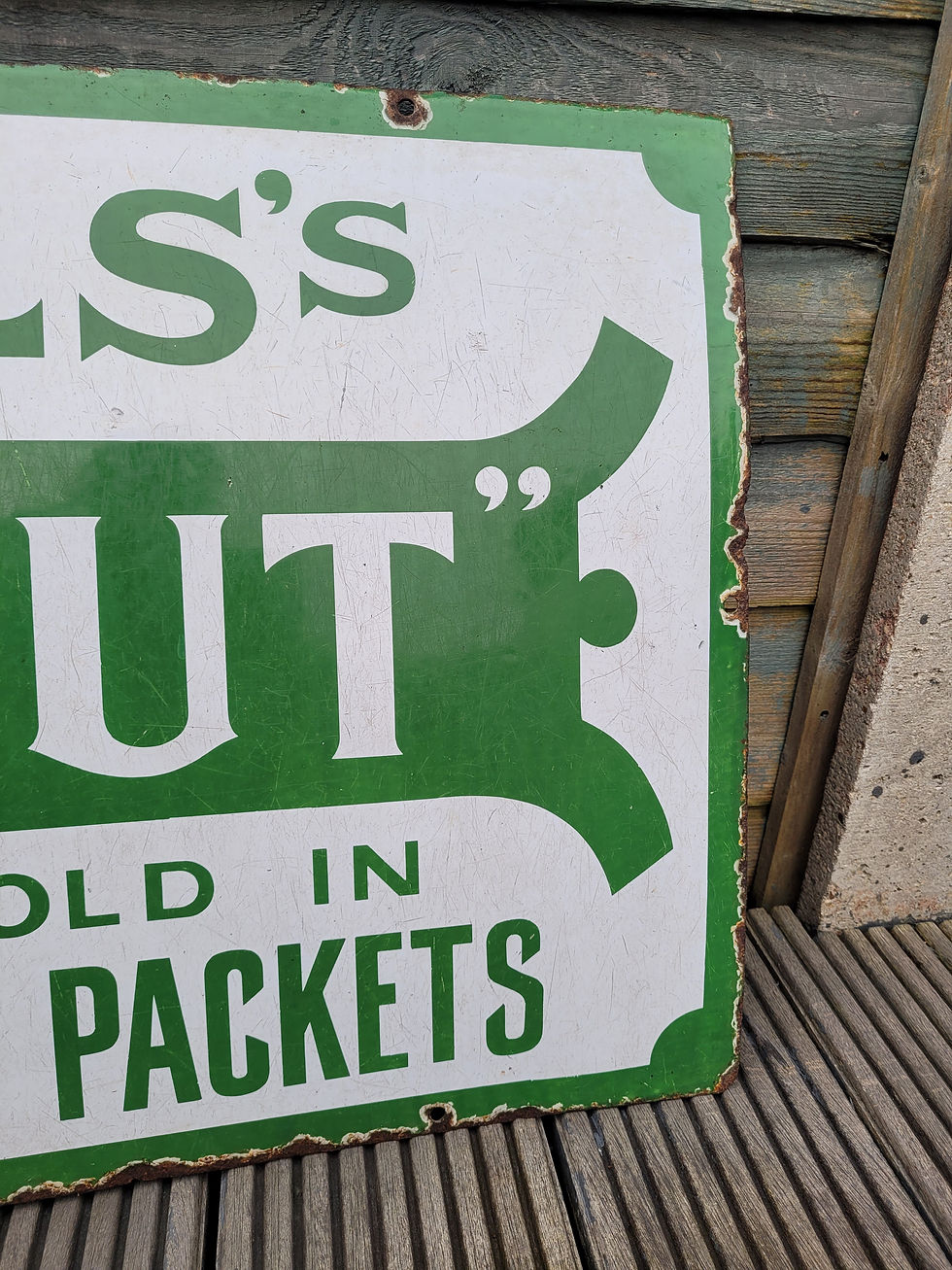 Thumbnail: Early WILLS HONEY GUT TOBACCO Enamel Sign Advertising 41" x 18"