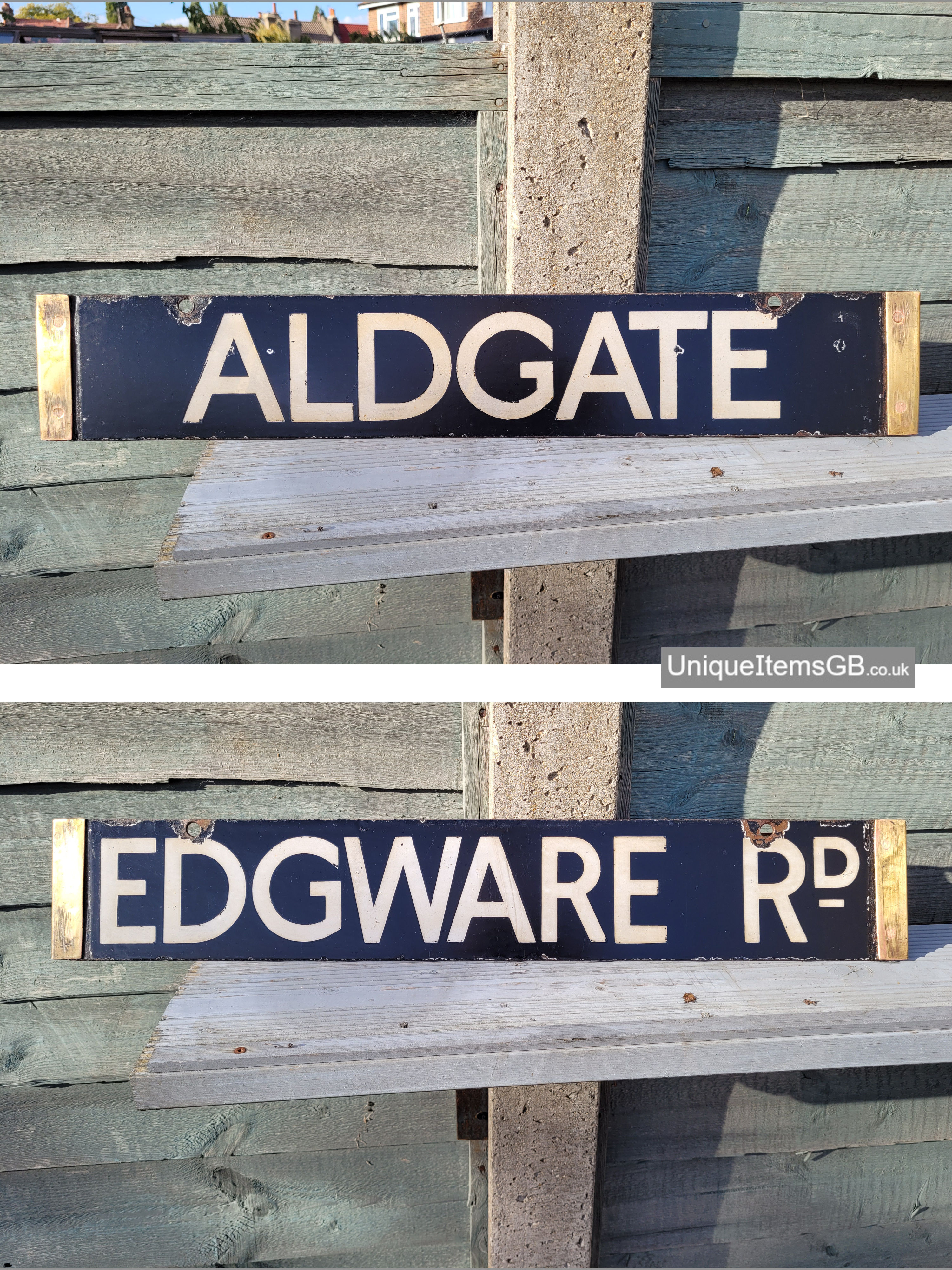 1938 London Underground ALDGATE / EDGWARE RD. Enamel Tube Destination Plate