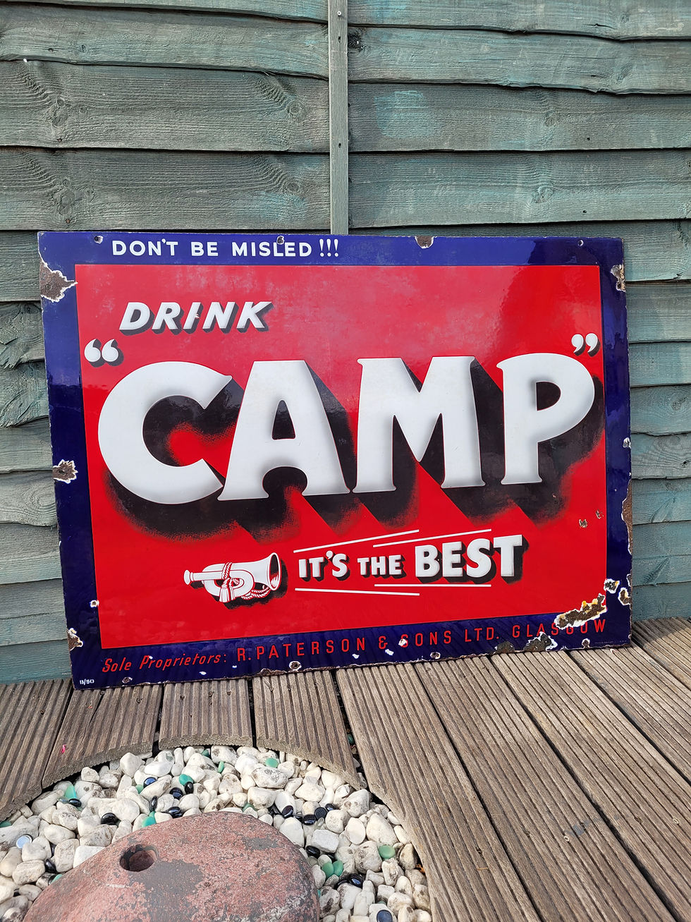 Thumbnail: Early Original DRINK "CAMP" IT'S THE BEST Enamel Sign LARGE 40" x 30"
