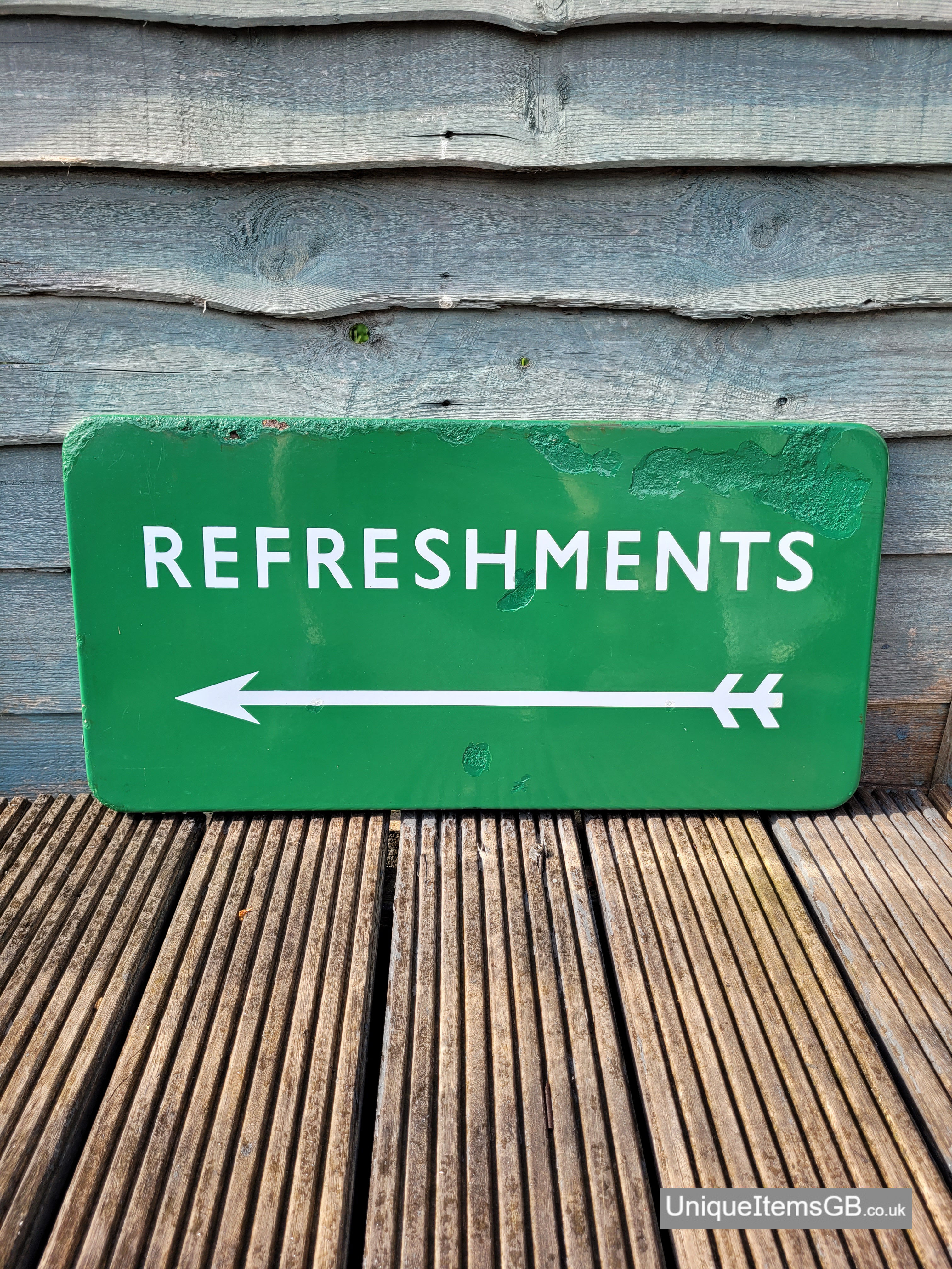 Early RARE British Railway (S) Flange REFRESHMENTS Enamel Sign 24" x 12"