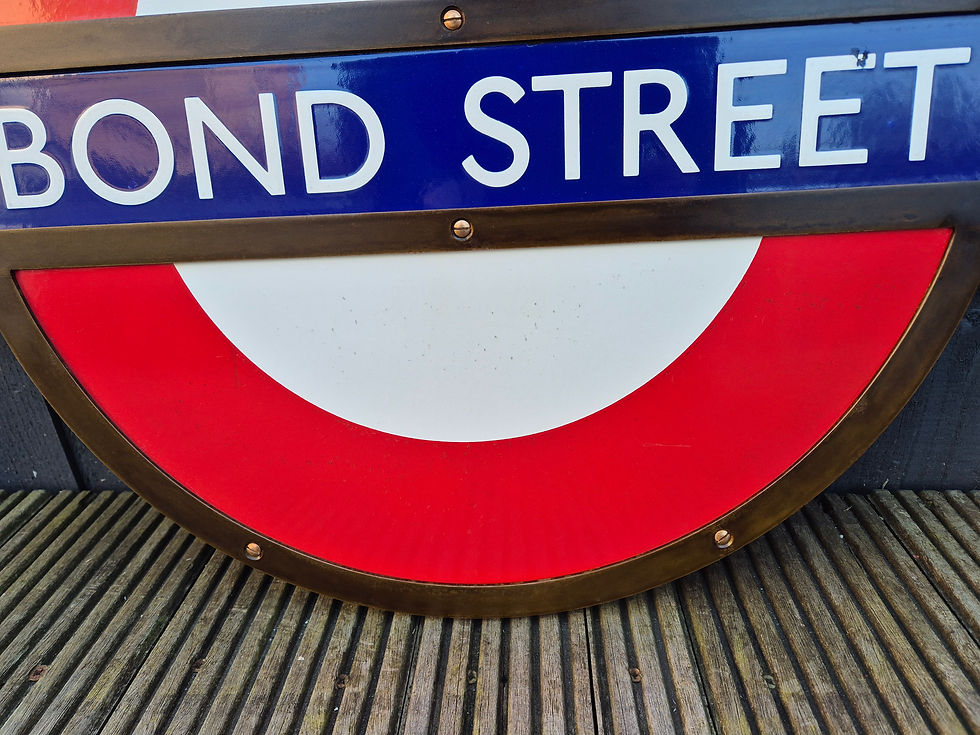 Thumbnail: London Underground BOND STREET Station 24" Roundel Enamel Sign with Bronze Frame