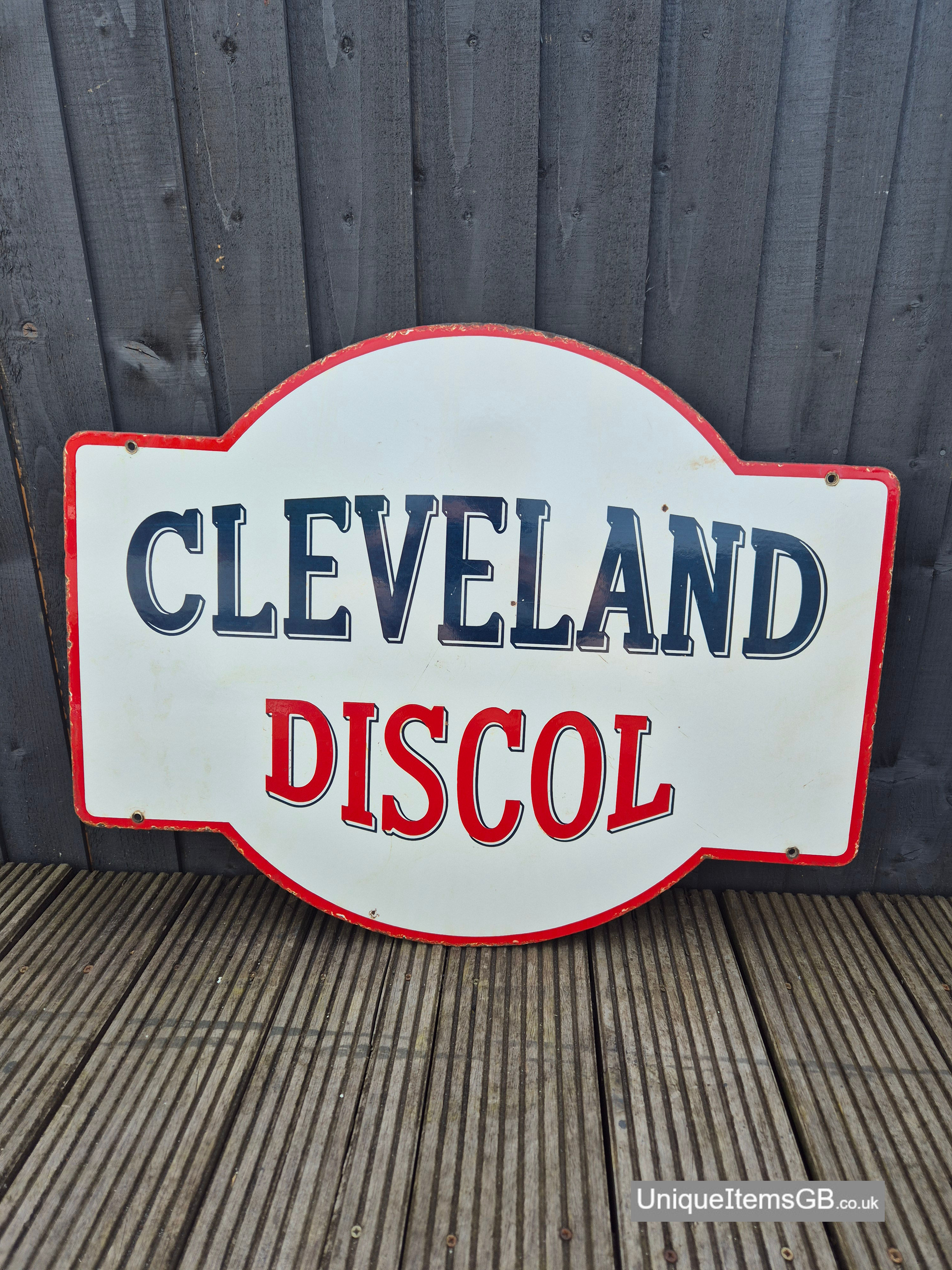 Genuine 1940s Double Sided CLEVELAND DISCOL Enamel Sign 30" x 24"