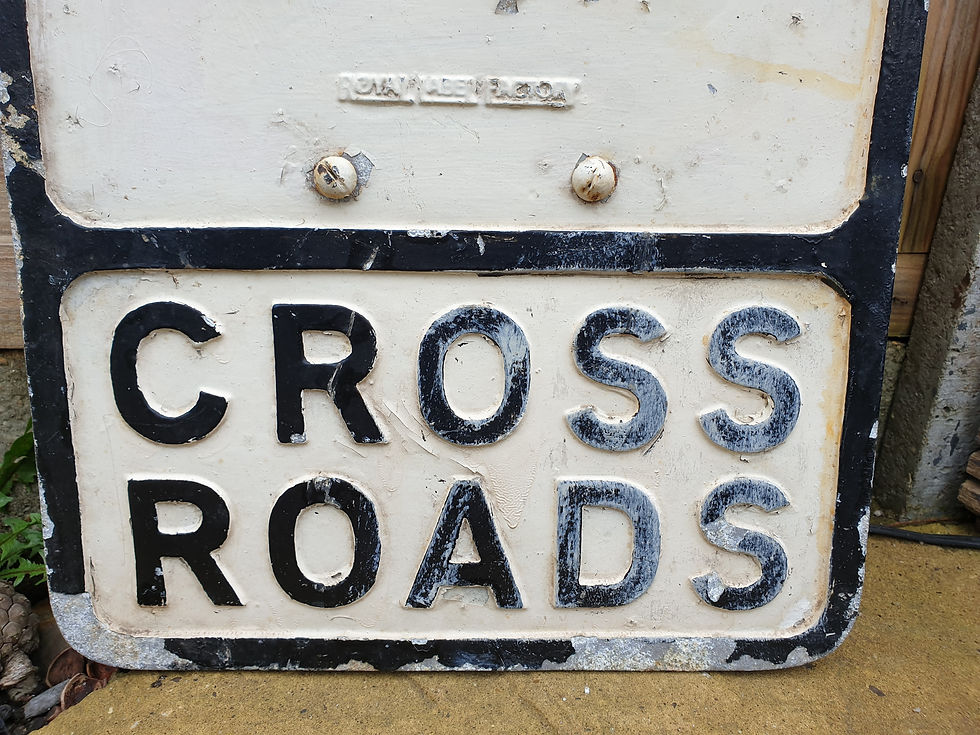 Thumbnail: PRE-WARBOYS ROAD SIGN CROSS ROADS BY ROYAL LABEL FACTORY WITH GLASS REFLECTORS