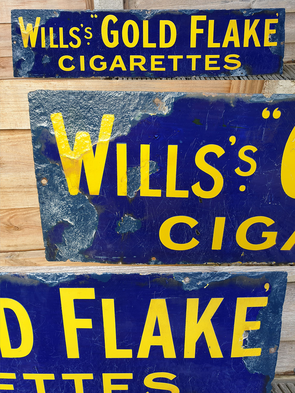 Rare Wills's Gold Flake Cigarettes enamel porcelein sign 36" x 9"