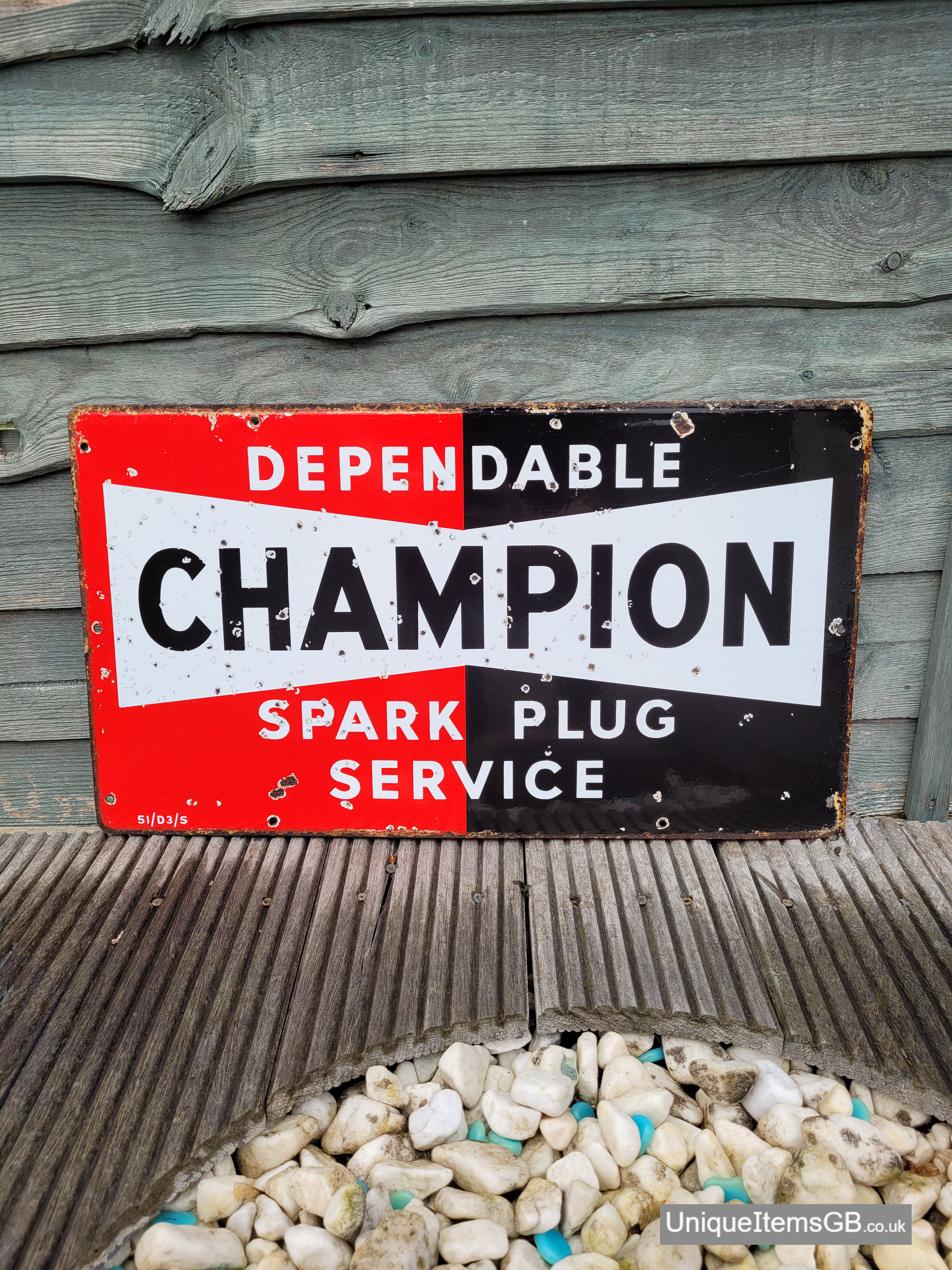 Original Dependable Champion Spark Plug Service Enamel Sign 23" x 13"