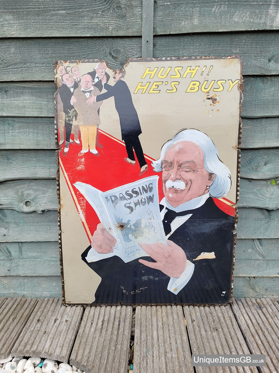 Thumbnail: 1920's Genuine The Passing Show Enamel Sign 28" x 20"