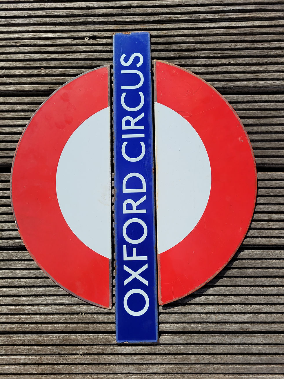 Thumbnail: London Underground OXFORD CIRCUS 24" Roundel Enamel Sign with Bronze Frame