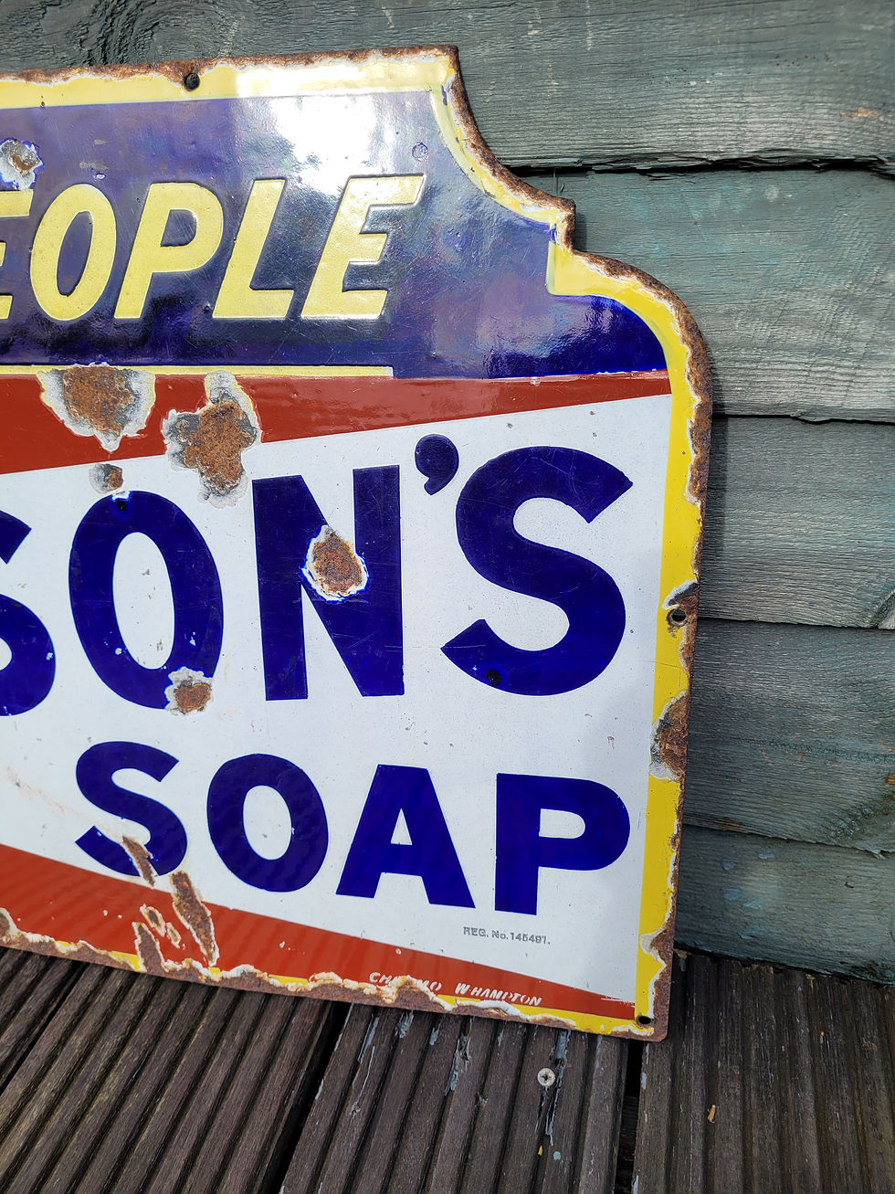 Thumbnail: Genuine 1890's HUDSONS SOAP Enamel Sign 31" x 17"