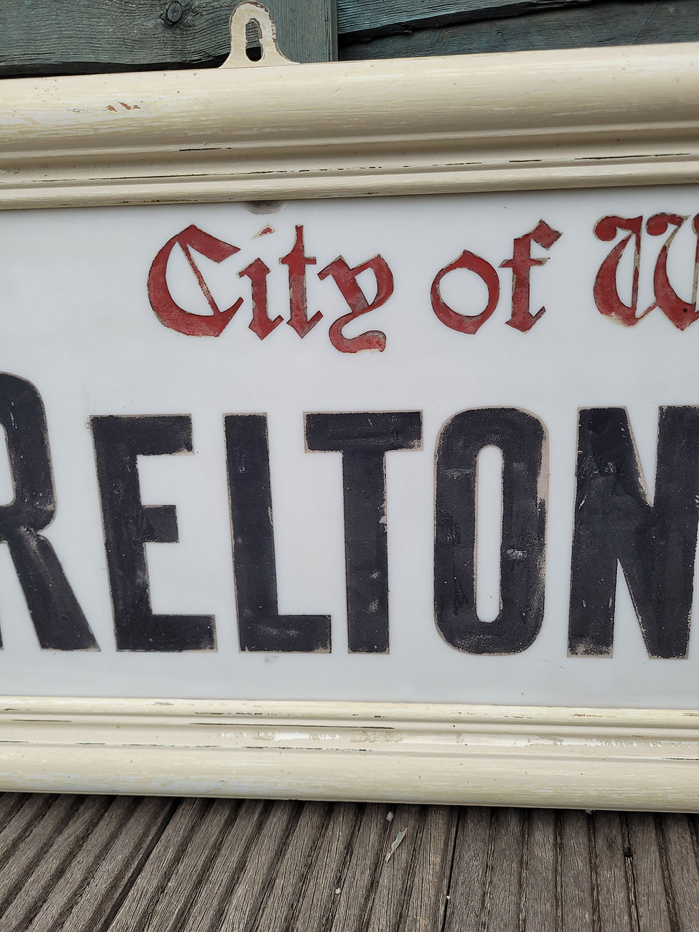 Thumbnail: Genuine 1900s London City of Westminster RELTON MEWS S.W. Opal Glass Street Sign