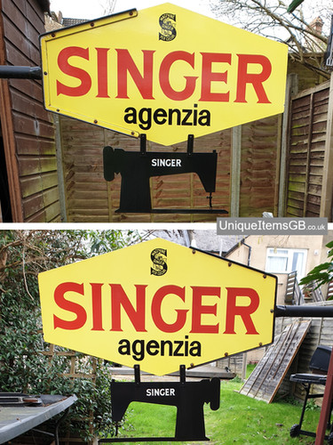 1950's Very Rare SINGER double-sided enamel sign 100% original amazing ...