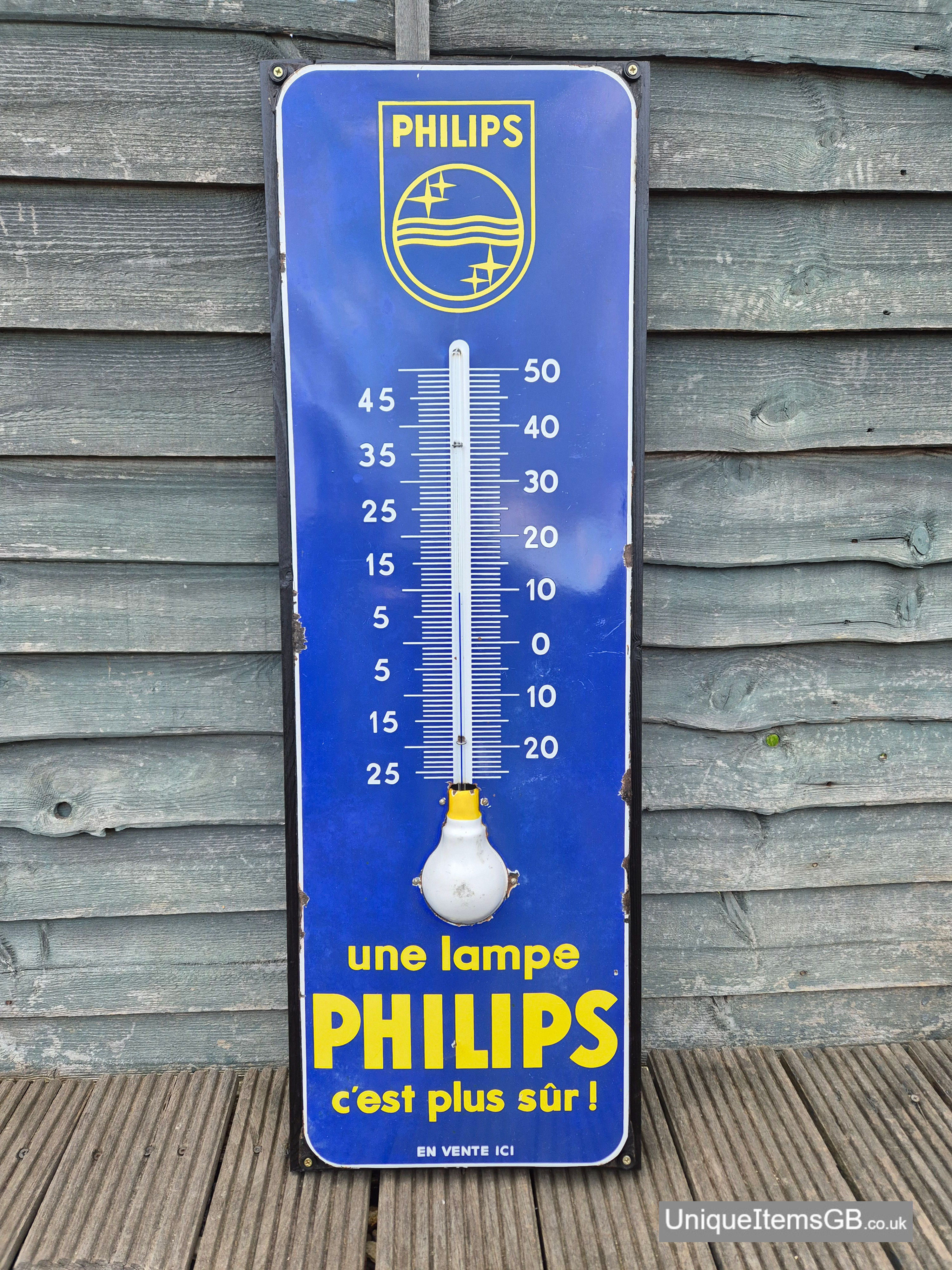 Genuine 1950s PHILIPS Enamel Sign Thermometer 37" x 12"