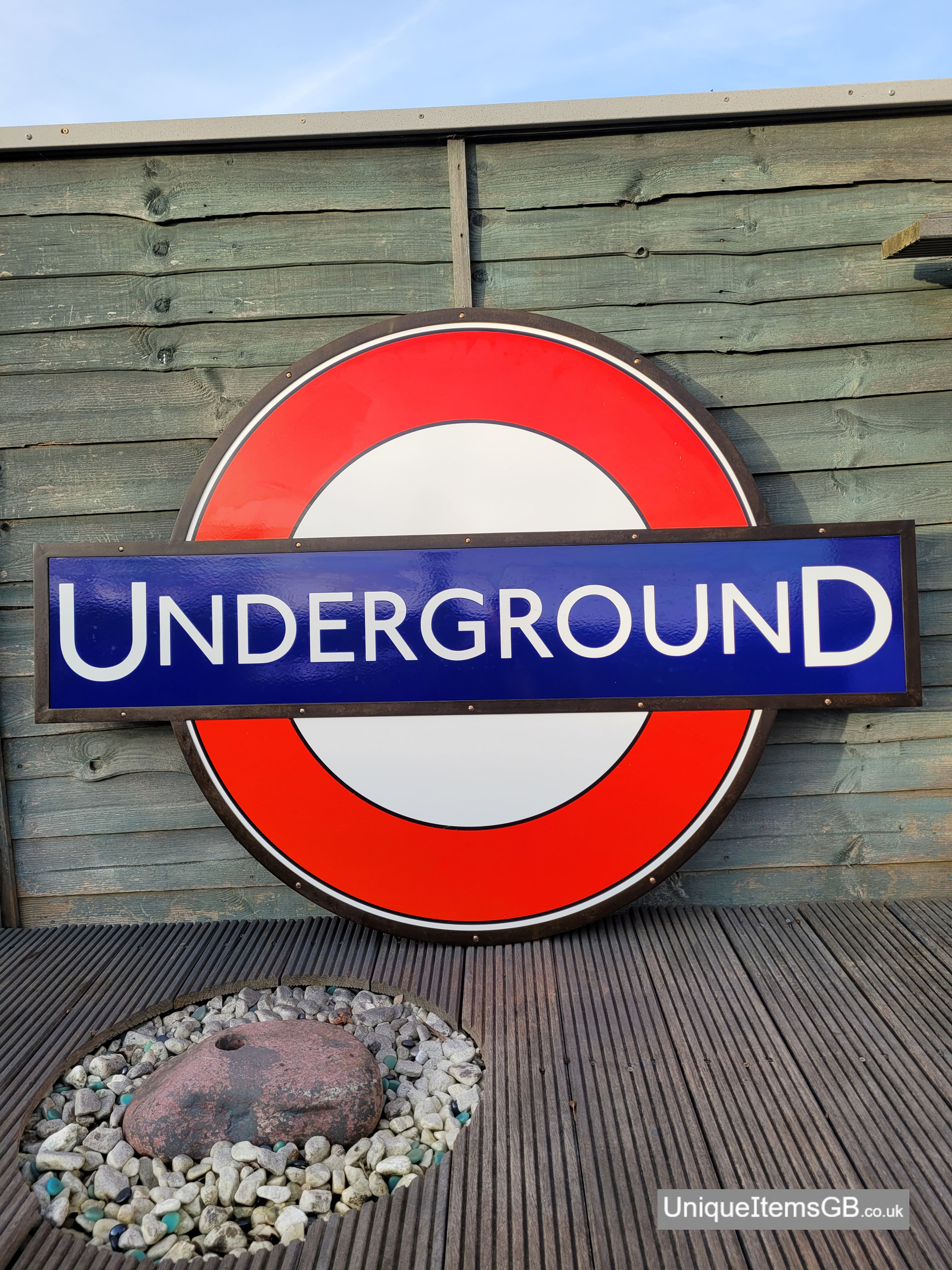 Early London UNDERGROUND 60" Roundel Enamel Sign with BRONZE Frame