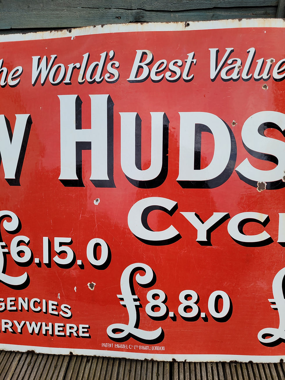 Thumbnail: Early Genuine NEW HUDSON CYCLES Enamel Sign HUGE 66" x 36"