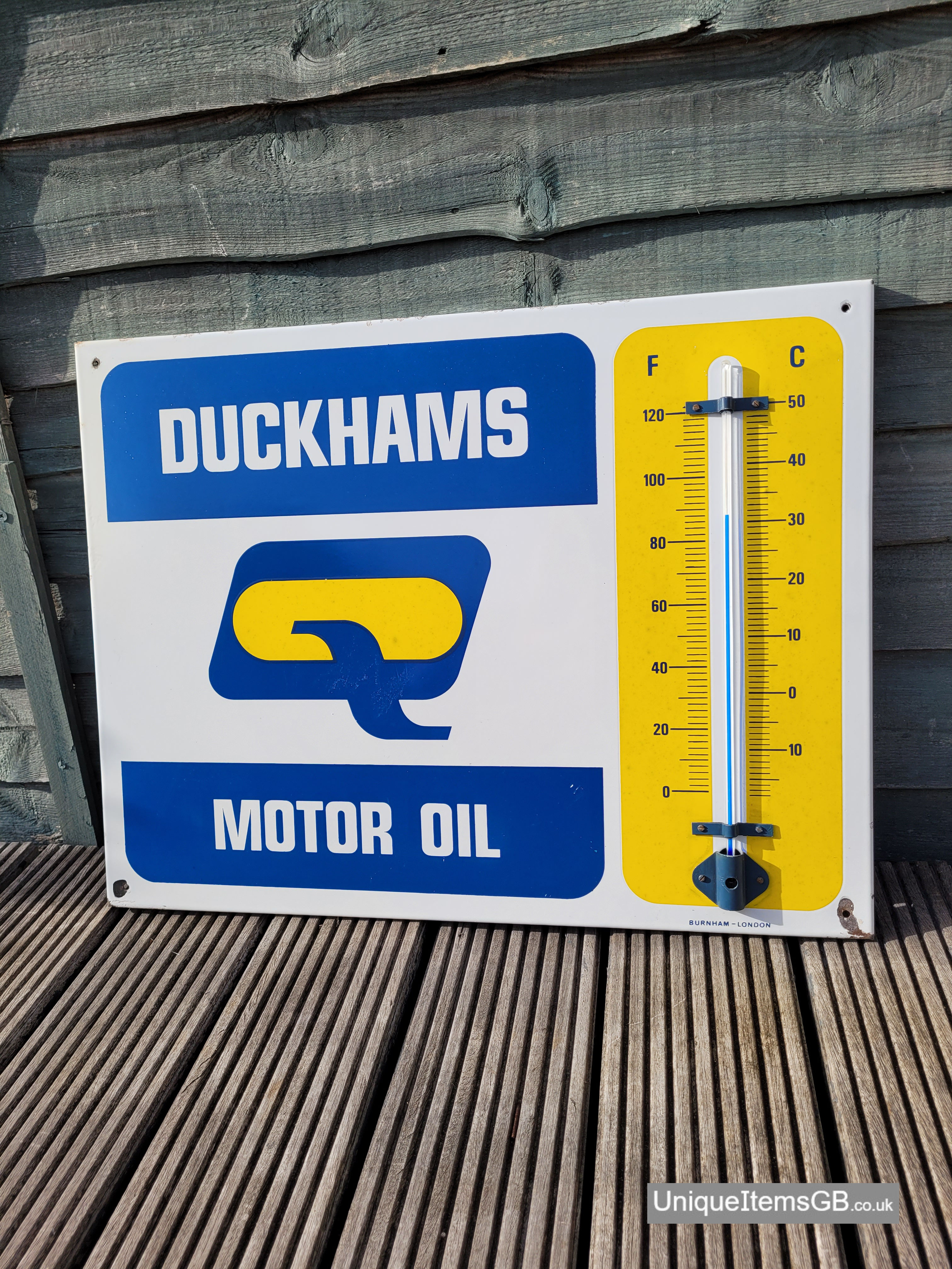 Early Genuine DUCKHAMS Motor Oil Thermometer Enamel Sign 26" x 20"