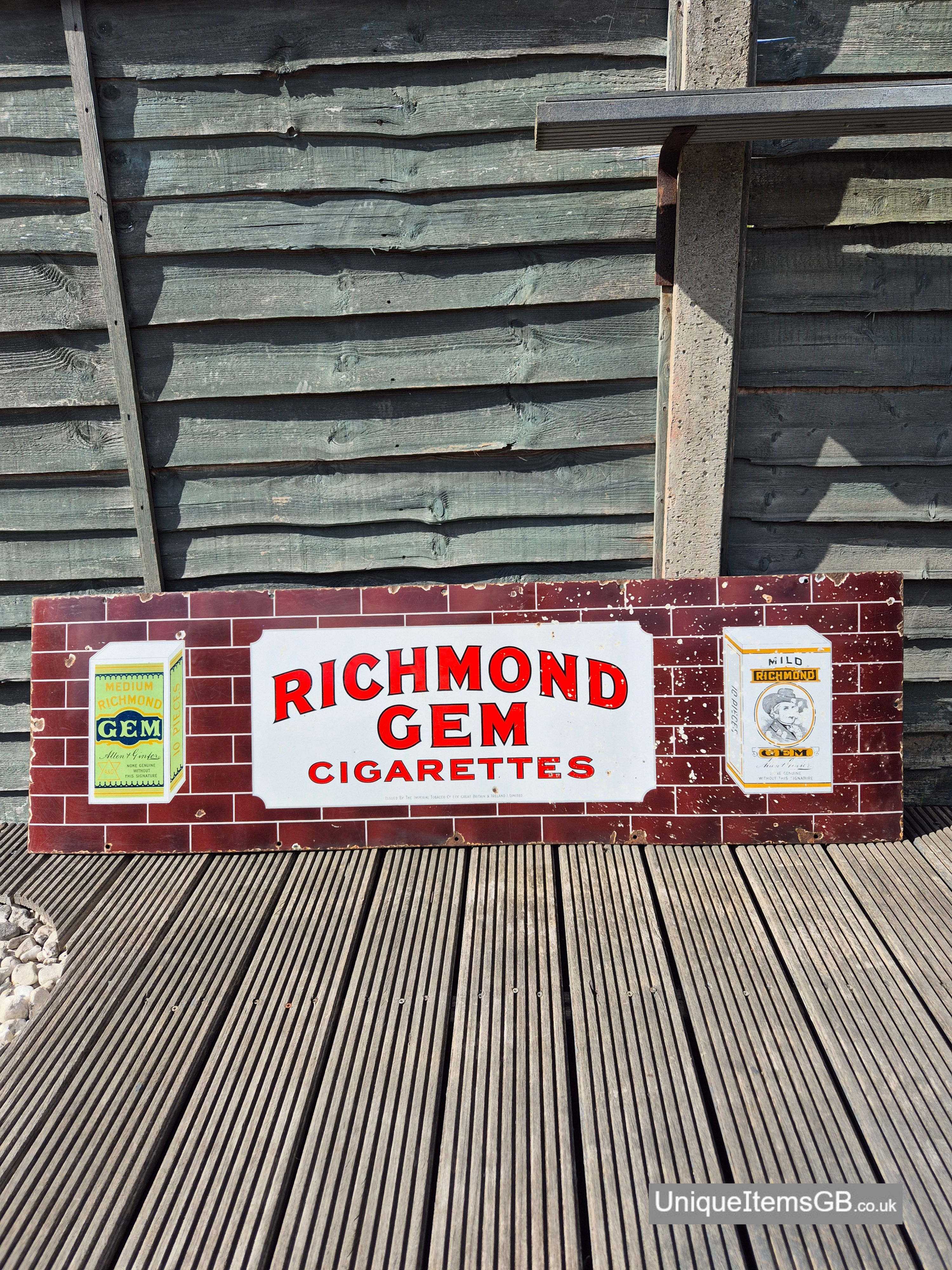 Original Early RICHMOND GEM CIGARETTES Enamel Sign Advertising LARGE 60" x 18"
