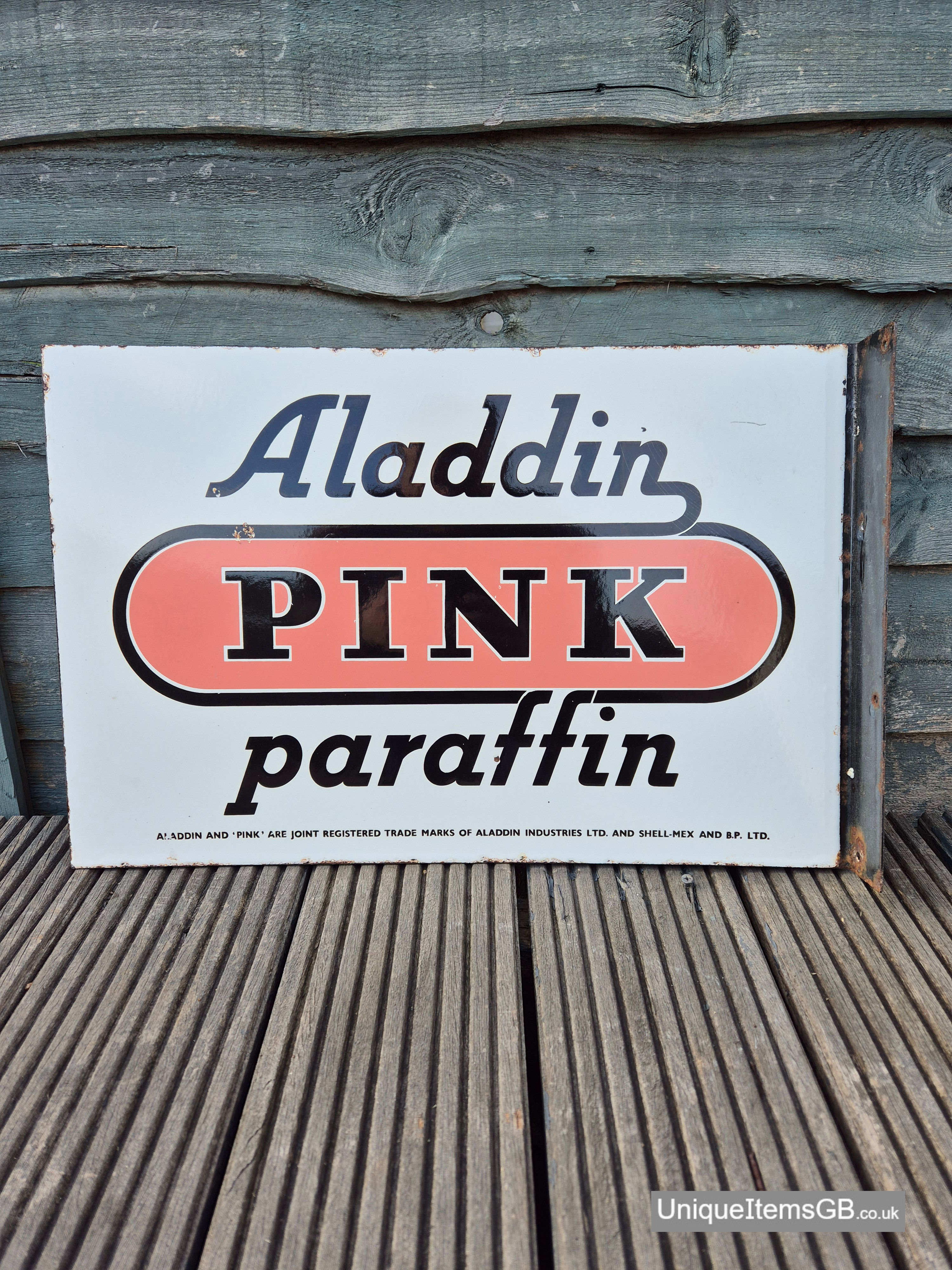 Genuine Flange Double Sided Aladdin Pink Enamel Sign Advertising Sign 21" x 14"