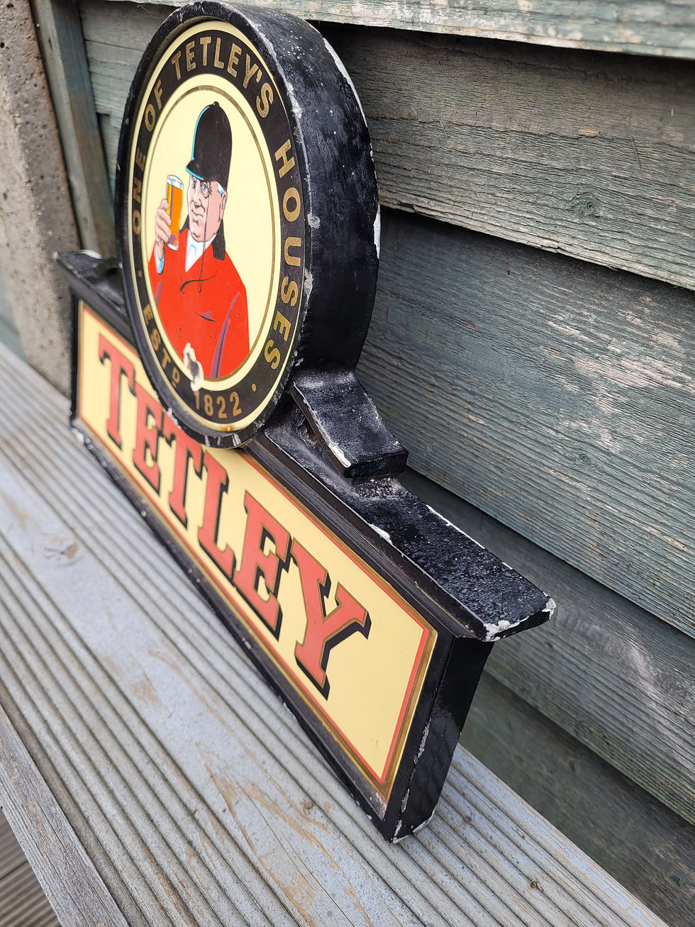 Thumbnail: 1960s Genuine TETLEY Enamel Sign in metal frame 14" x 9.5"