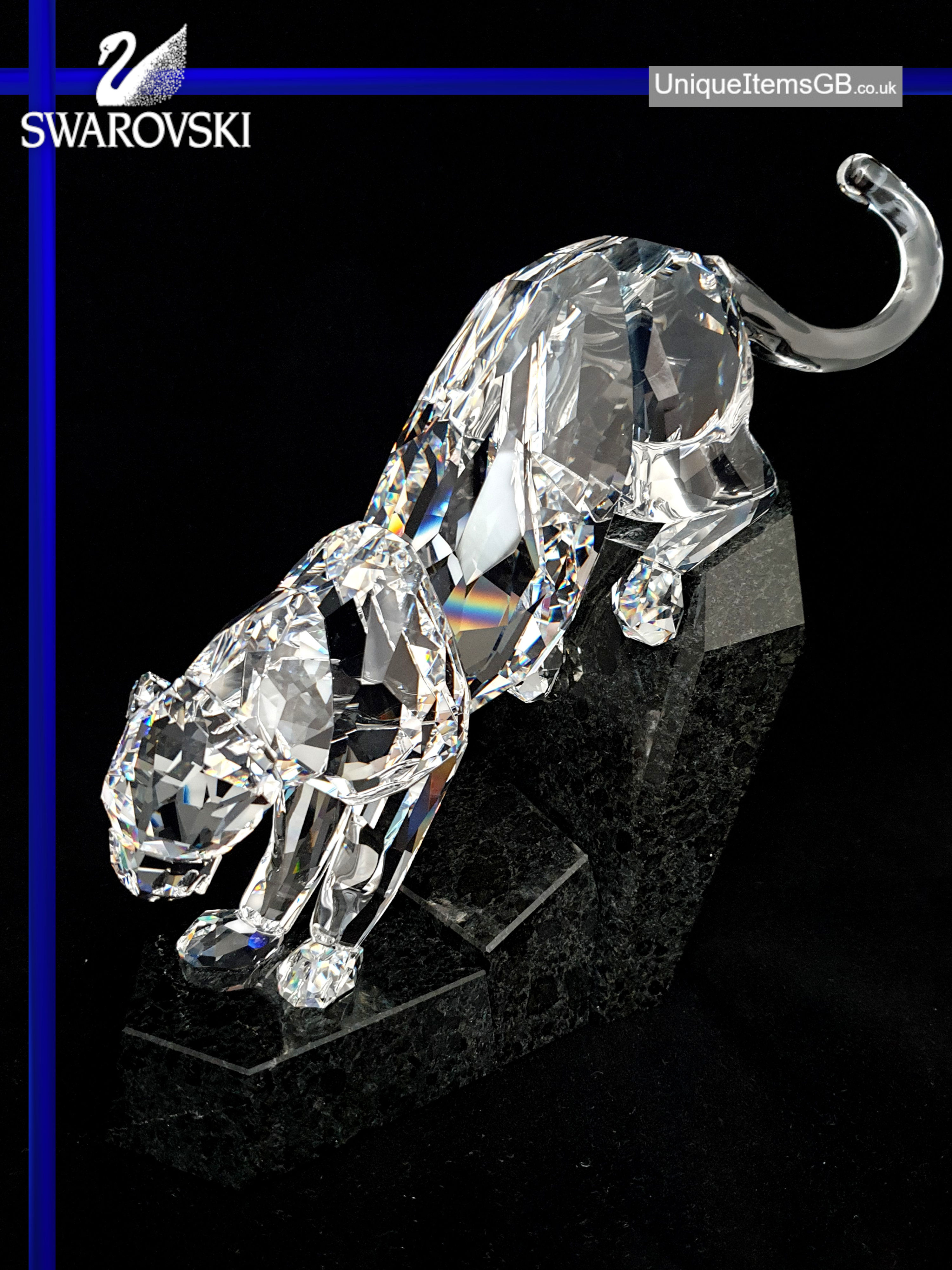 SWAROVSKI SOULMATES PANTHER CLEAR 874337 / 5155678 ON GRANITE BASE MINT+BOX+COA