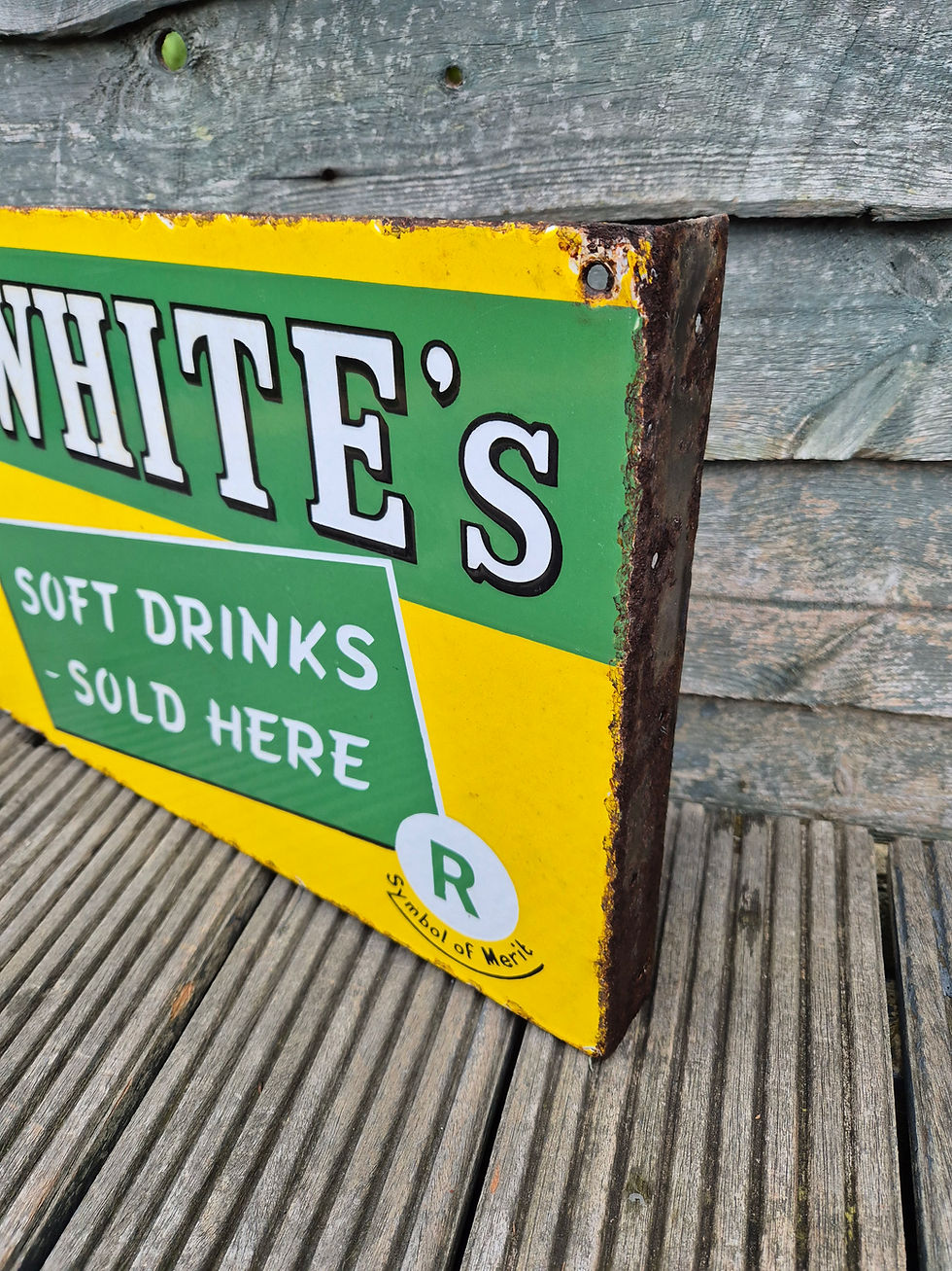 Thumbnail: 1940s Genuine Flange Double sided R.WHITE's Enamel Sign 18" x 12"