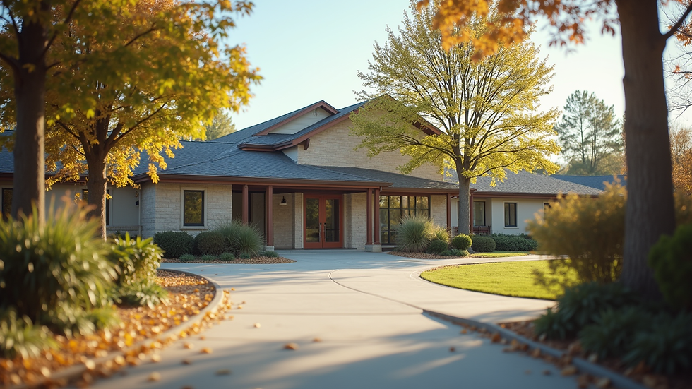 Eye-level view of a community center providing support services