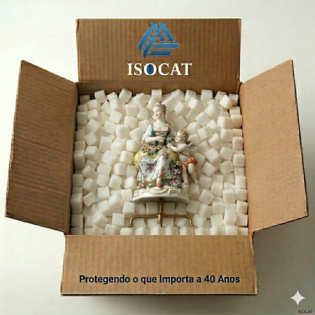 Isocubo protegendo produto frágil na caixa ISOCAT