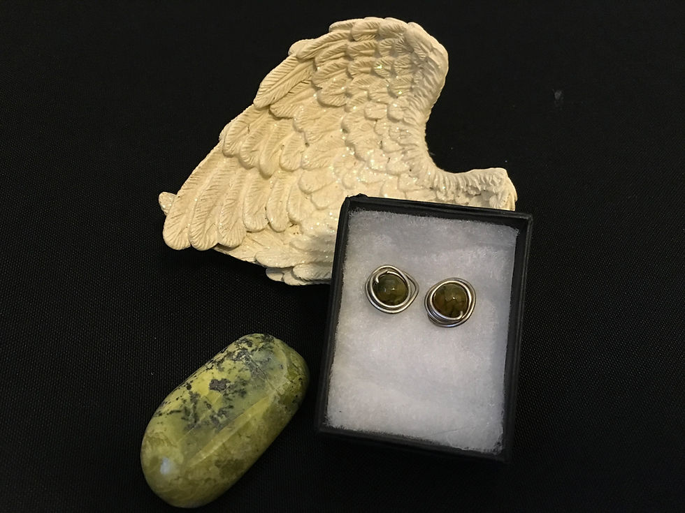 Thumbnail: Crackled Green Agate Button Earrings