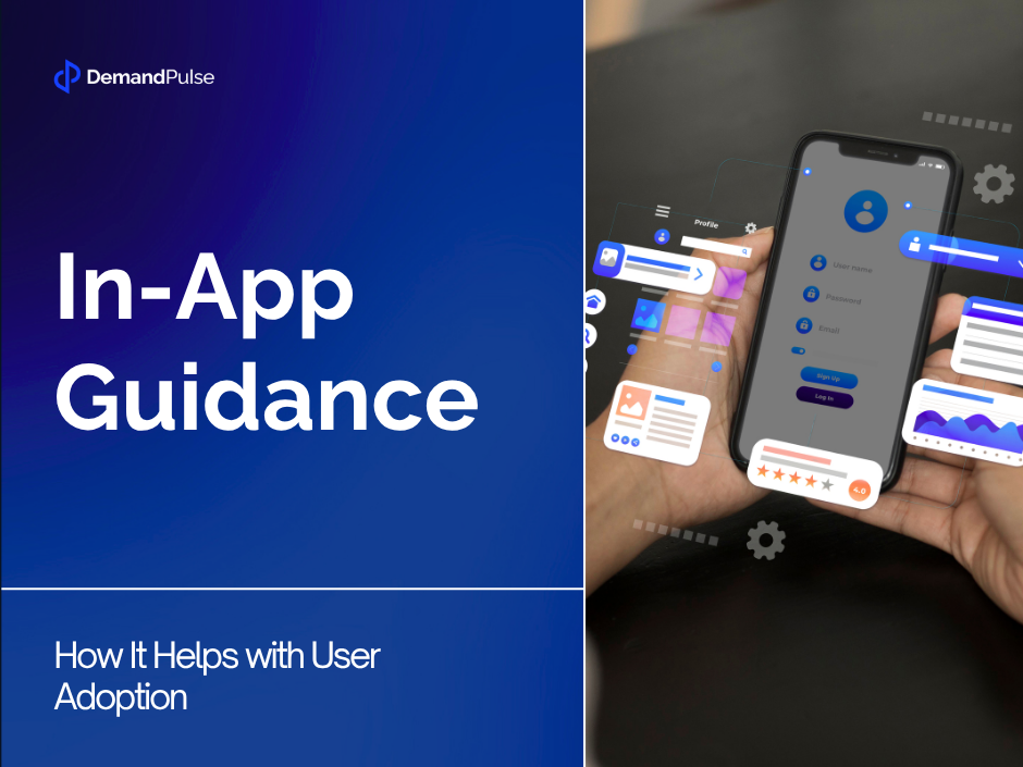 Demand Pulse banner showing mobile UI with in-app guidance elements highlighting user onboarding and feature walkthroughs.