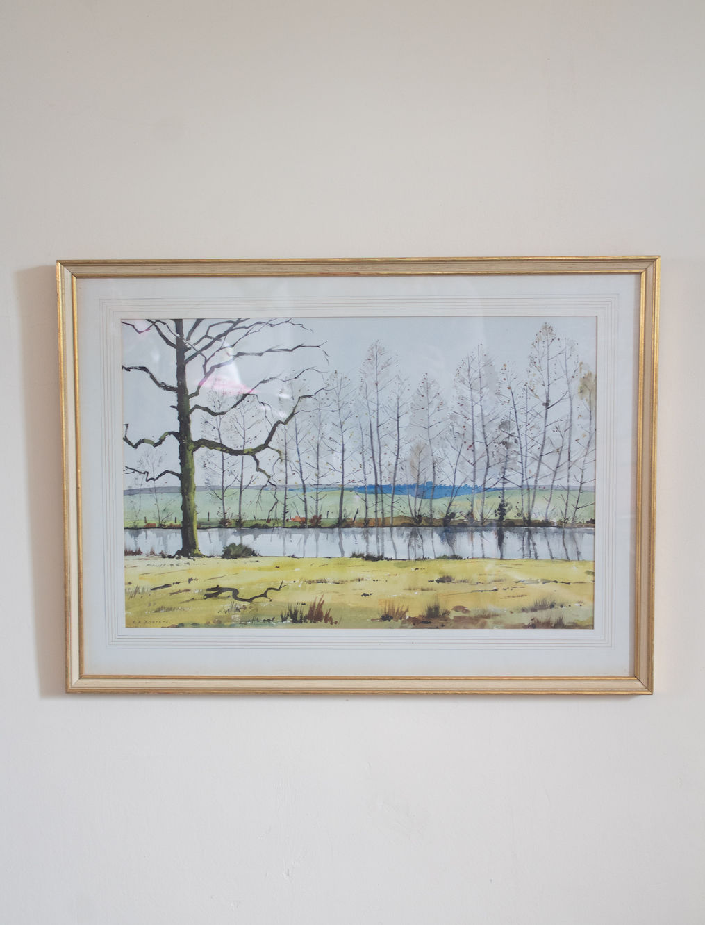 E R Roberts River Trees Watercolour