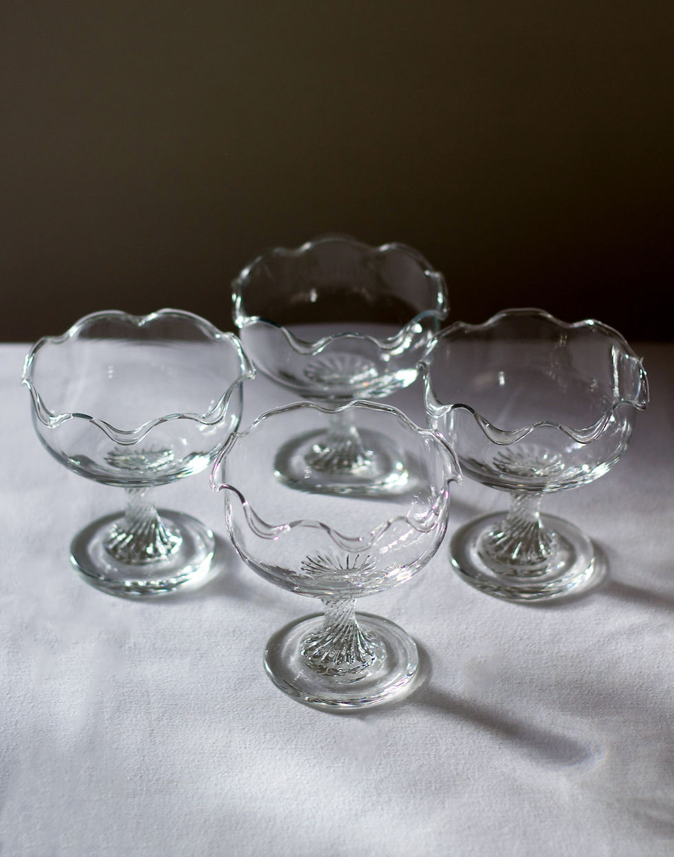 Vintage Glass Scallop Edge Dessert Bowls- Set of 4