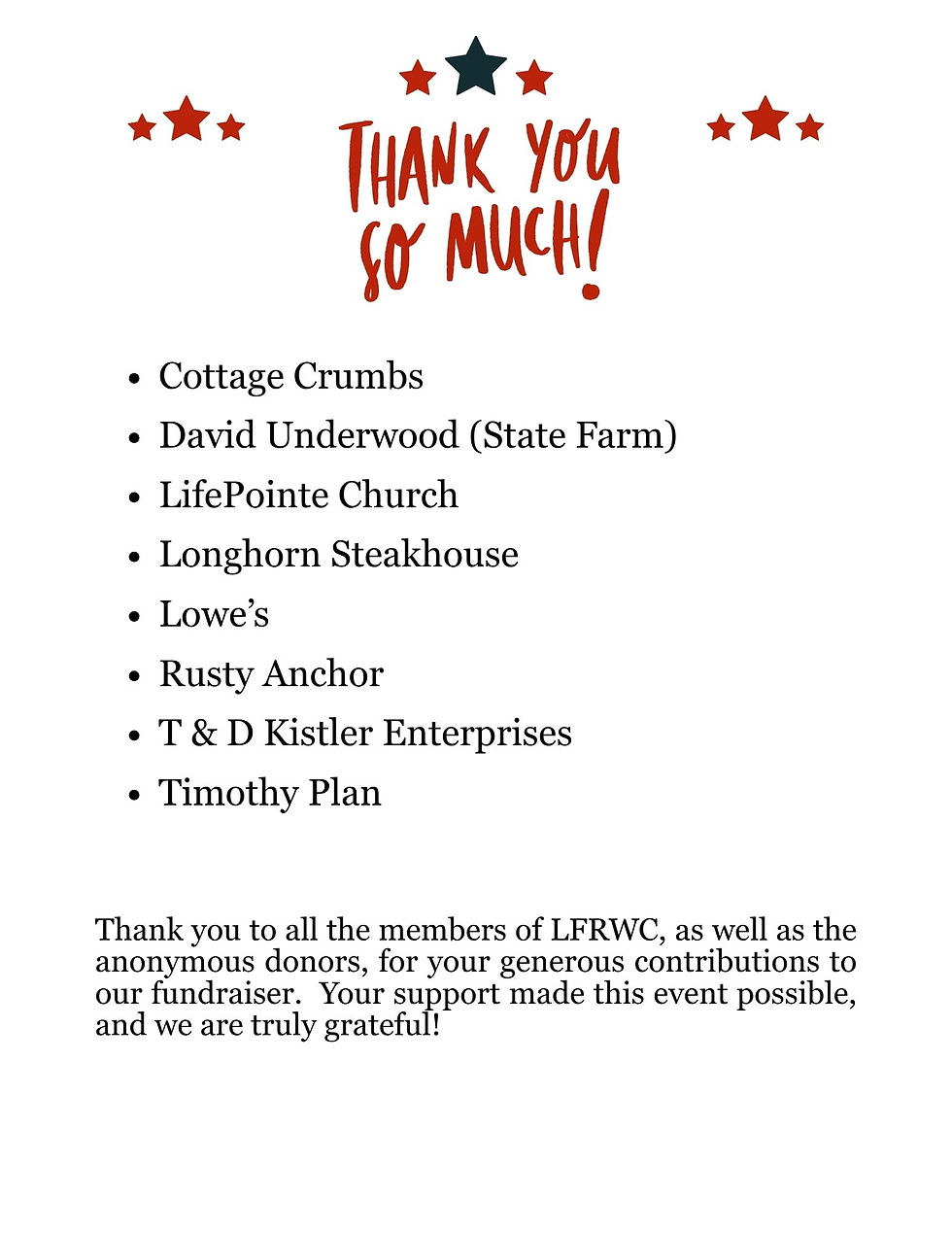 Thank You for Fundraiser