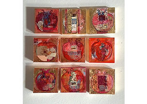 Pomegranite Composition | Cassandra J. Wainhouse | 20 x 20 cm (x 9) | Mixed media on canvas | Europe's art