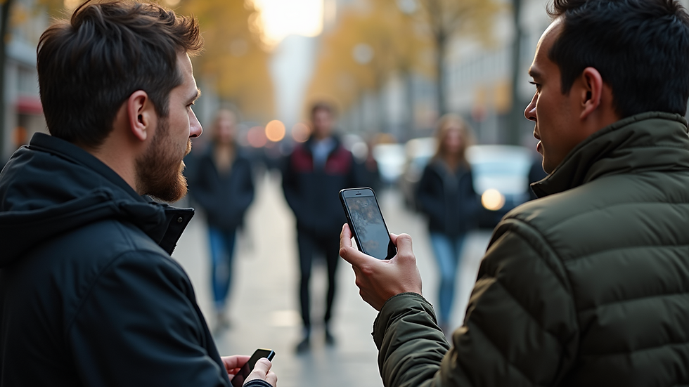 Eye-level view of a journalist interviewing a community member