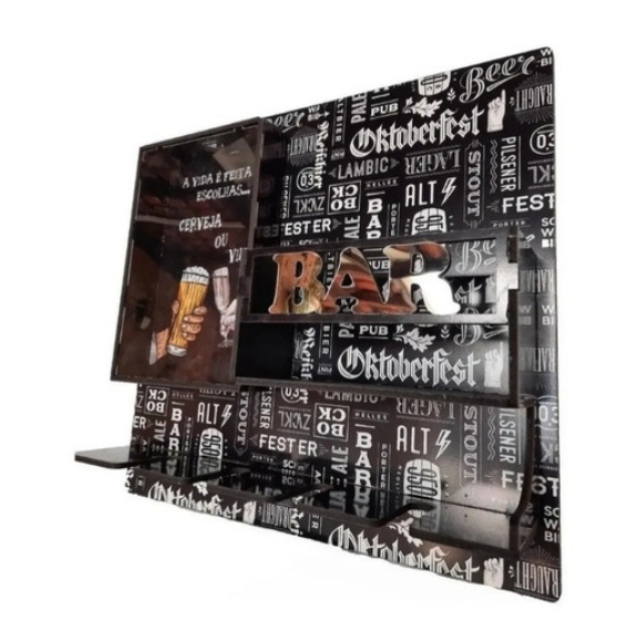 Bar Adega Barzinho Parede Porta Taças com visor de Acrílico Decoração Bebidas ce