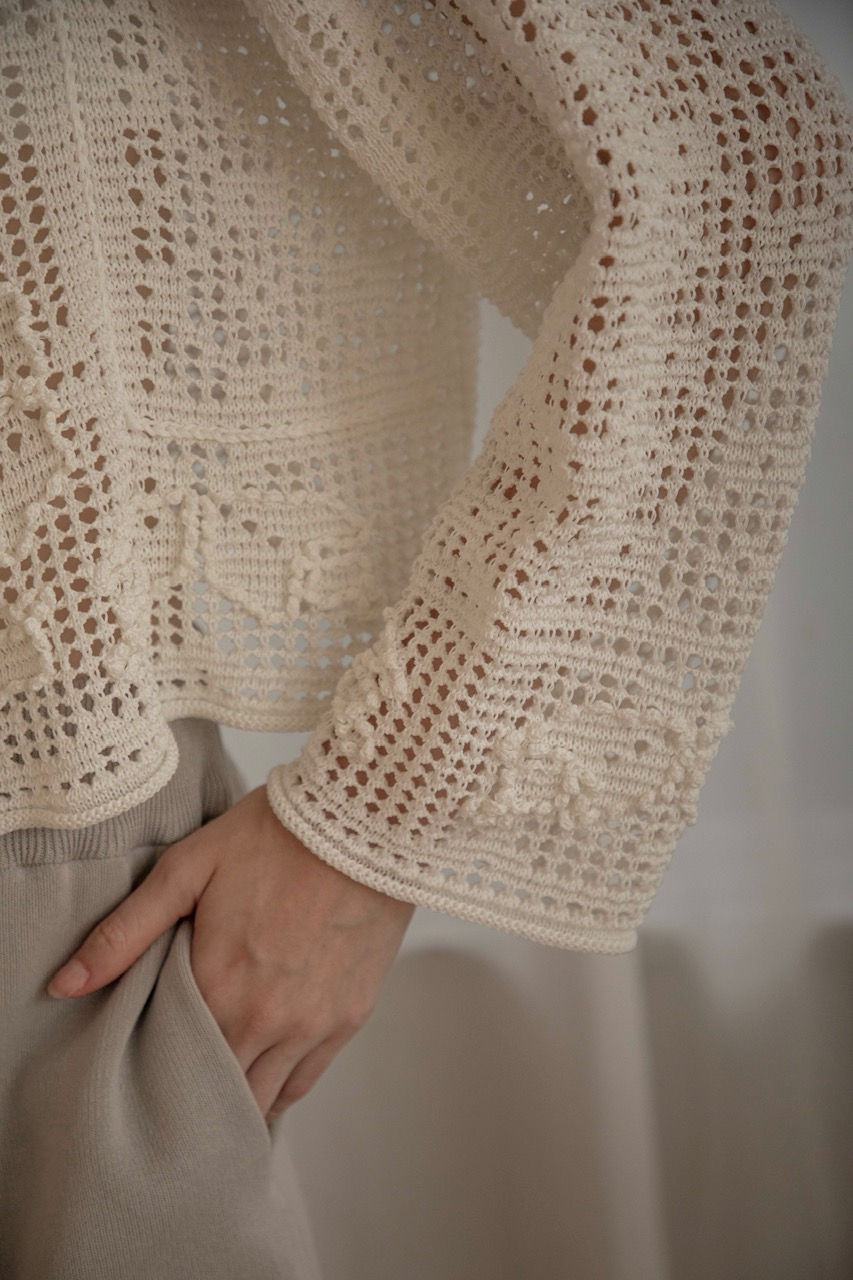 Thumbnail: open-knit grid × hand popcorn stitch CD